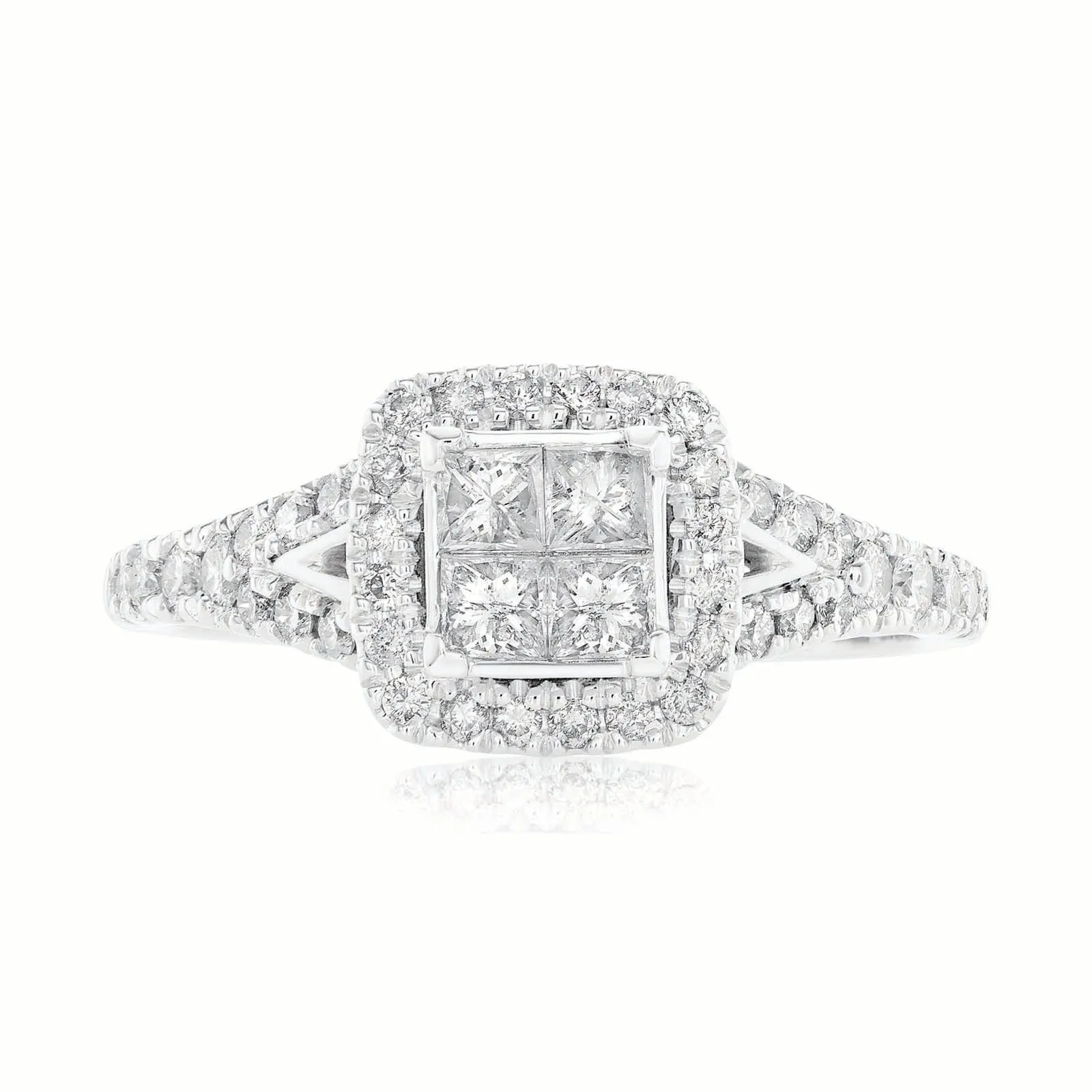 New York 14ct White Gold Princess & Round Brilliant Cut 0.85 Carat tw of Diamonds Ring