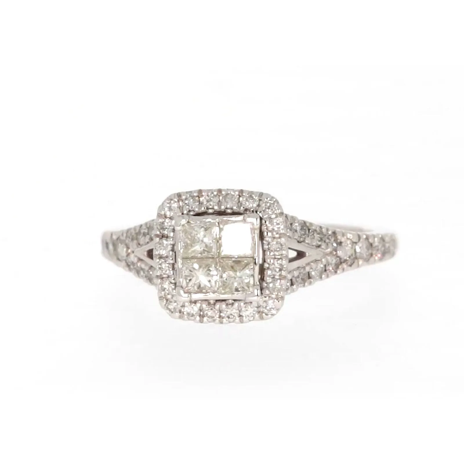 New York 14ct White Gold Princess & Round Brilliant Cut 0.85 Carat tw of Diamonds Ring