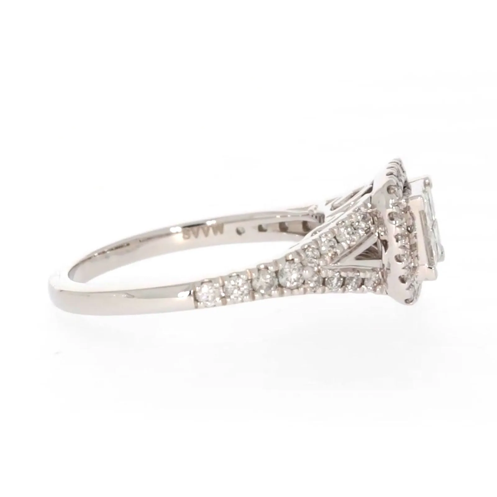New York 14ct White Gold Princess & Round Brilliant Cut 0.85 Carat tw of Diamonds Ring