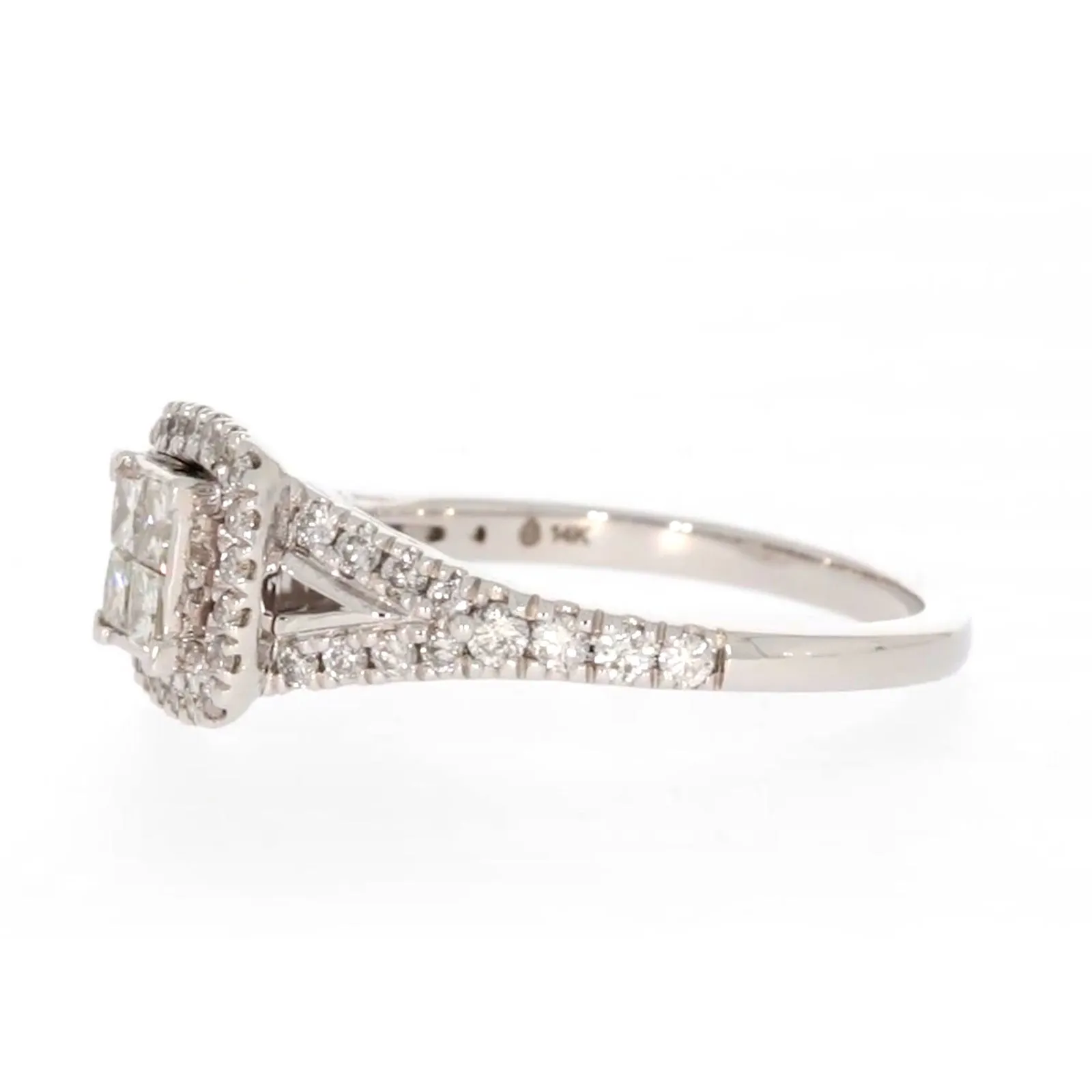 New York 14ct White Gold Princess & Round Brilliant Cut 0.85 Carat tw of Diamonds Ring