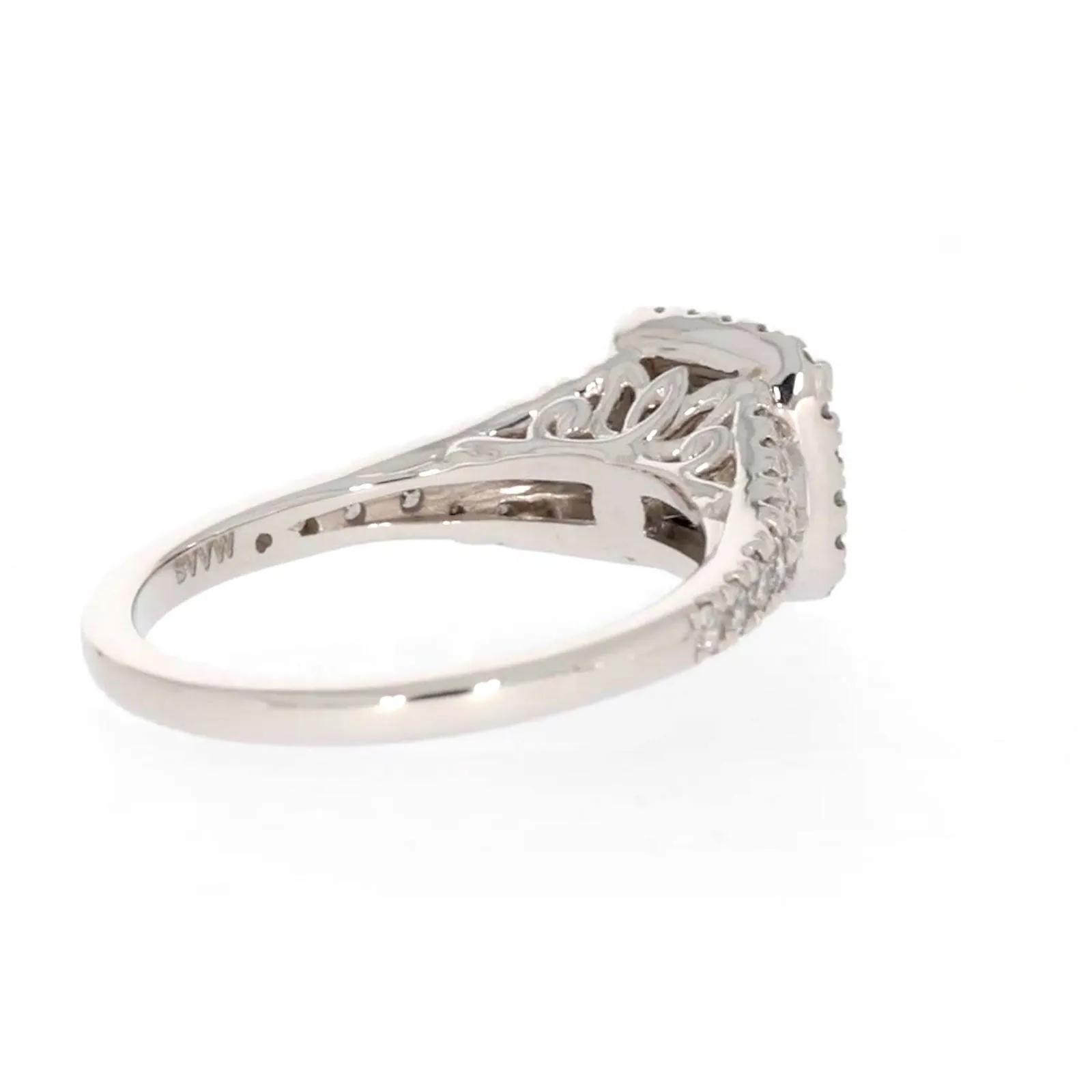 New York 14ct White Gold Princess & Round Brilliant Cut 0.85 Carat tw of Diamonds Ring