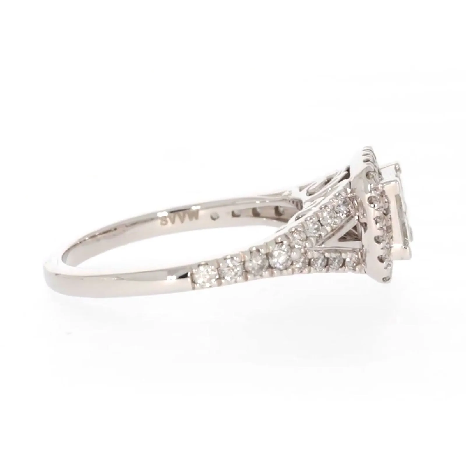 New York 14ct White Gold Princess & Round Brilliant Cut 0.85 Carat tw of Diamonds Ring