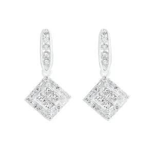 New York 14ct White Gold with Princess & Round Cut 1/2 CARAT tw of Diamond Drop Earrings