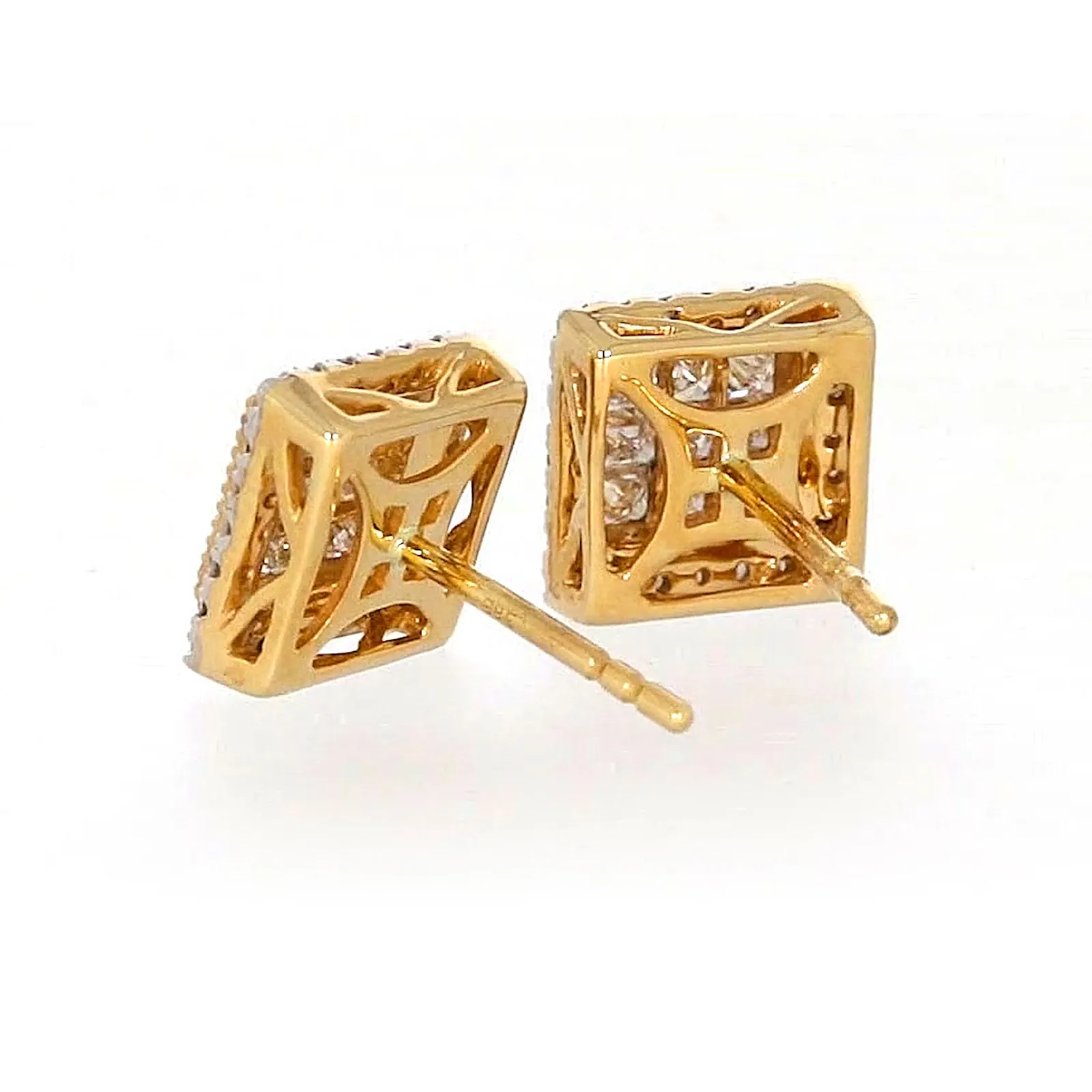 New York 14ct Yellow Gold Round Brilliant & Princess Cut 3/4 CARAT tw of Diamonds Stud Earrings