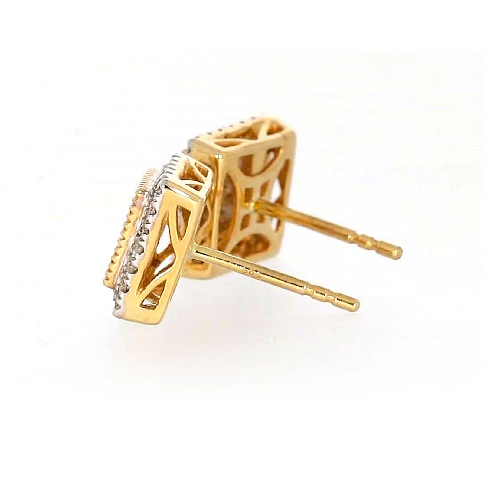 New York 14ct Yellow Gold Round Brilliant & Princess Cut 3/4 CARAT tw of Diamonds Stud Earrings