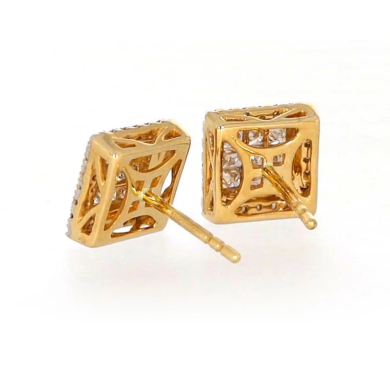 New York 14ct Yellow Gold Round Brilliant & Princess Cut 3/4 CARAT tw of Diamonds Stud Earrings
