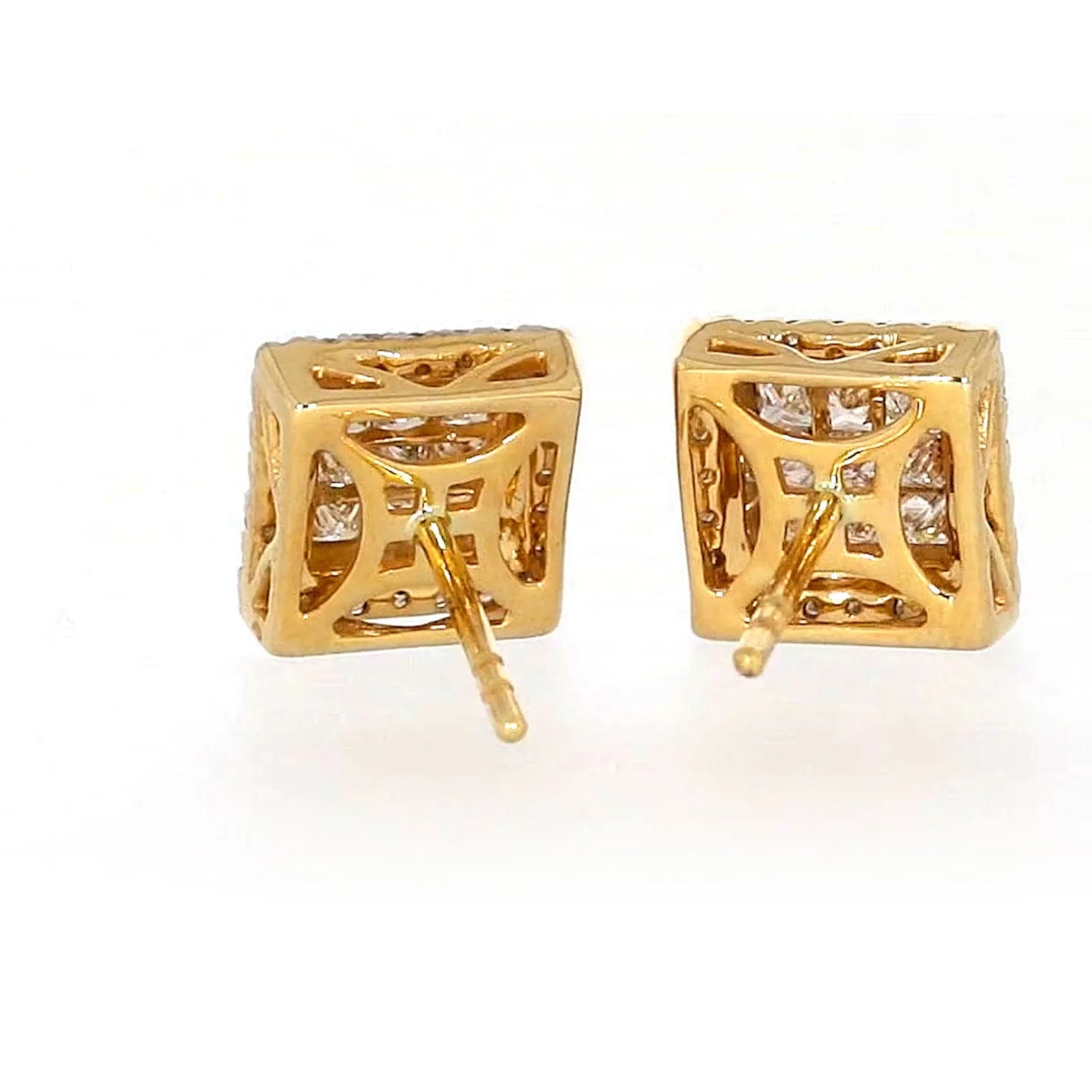 New York 14ct Yellow Gold Round Brilliant & Princess Cut 3/4 CARAT tw of Diamonds Stud Earrings