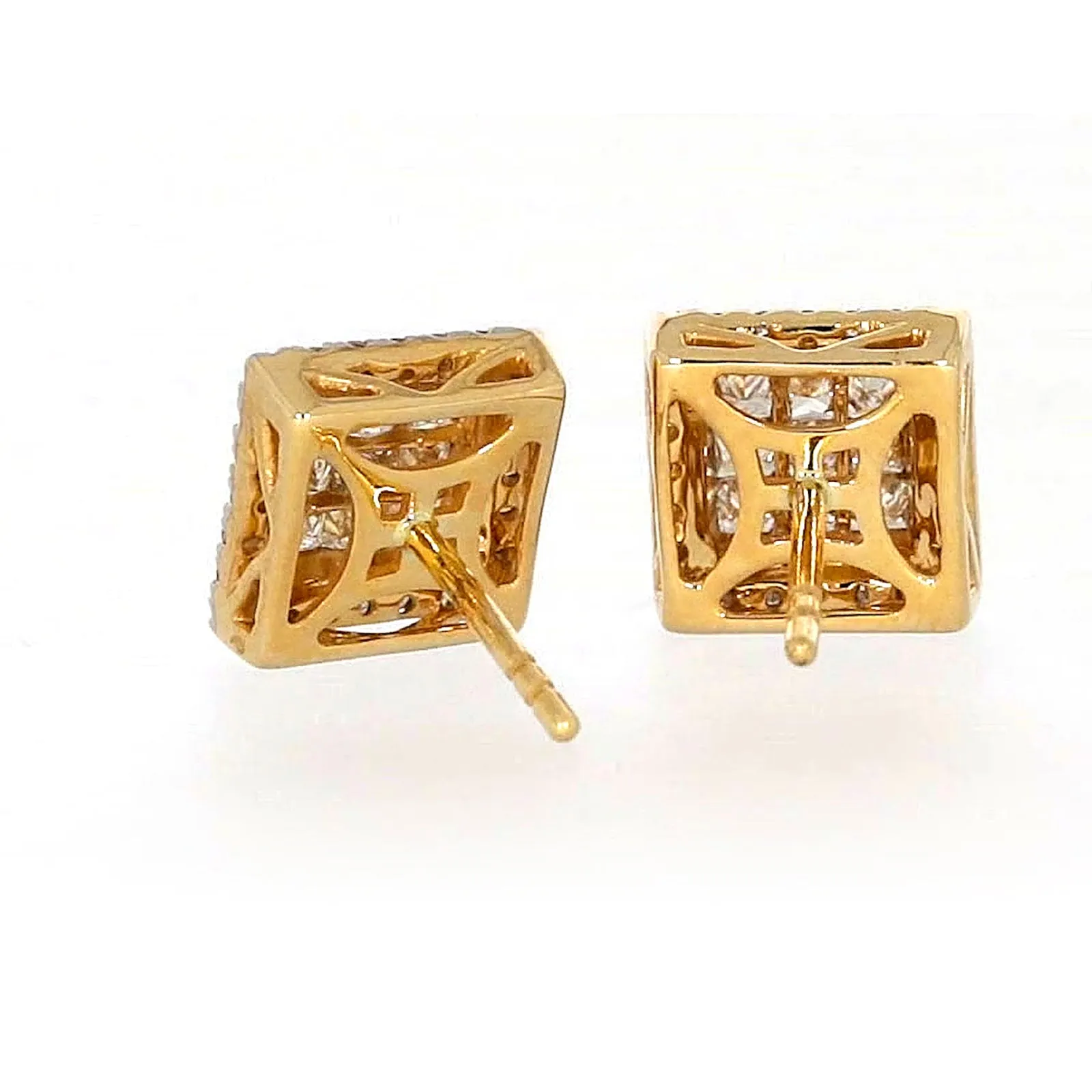 New York 14ct Yellow Gold Round Brilliant & Princess Cut 3/4 CARAT tw of Diamonds Stud Earrings