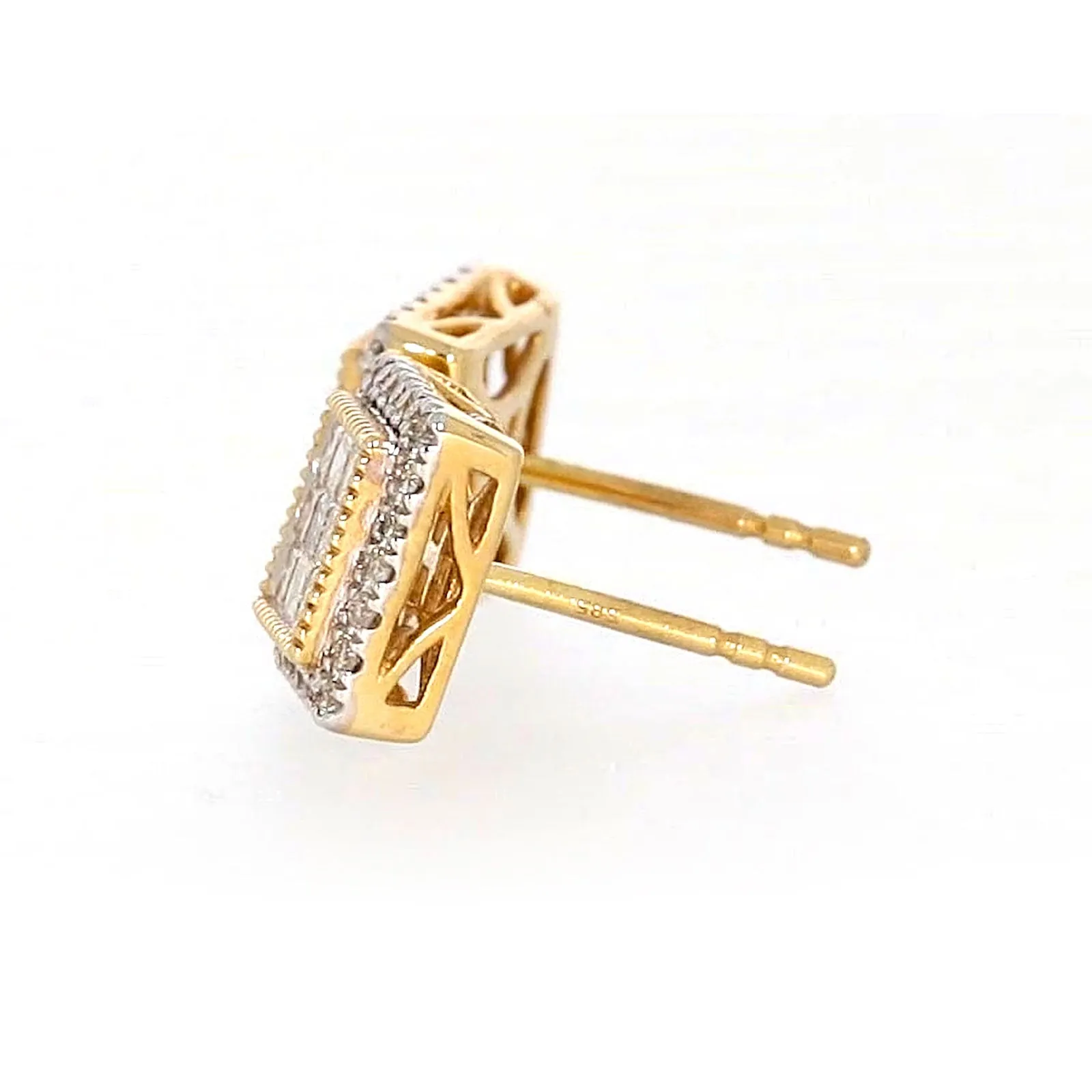 New York 14ct Yellow Gold Round Brilliant & Princess Cut 3/4 CARAT tw of Diamonds Stud Earrings