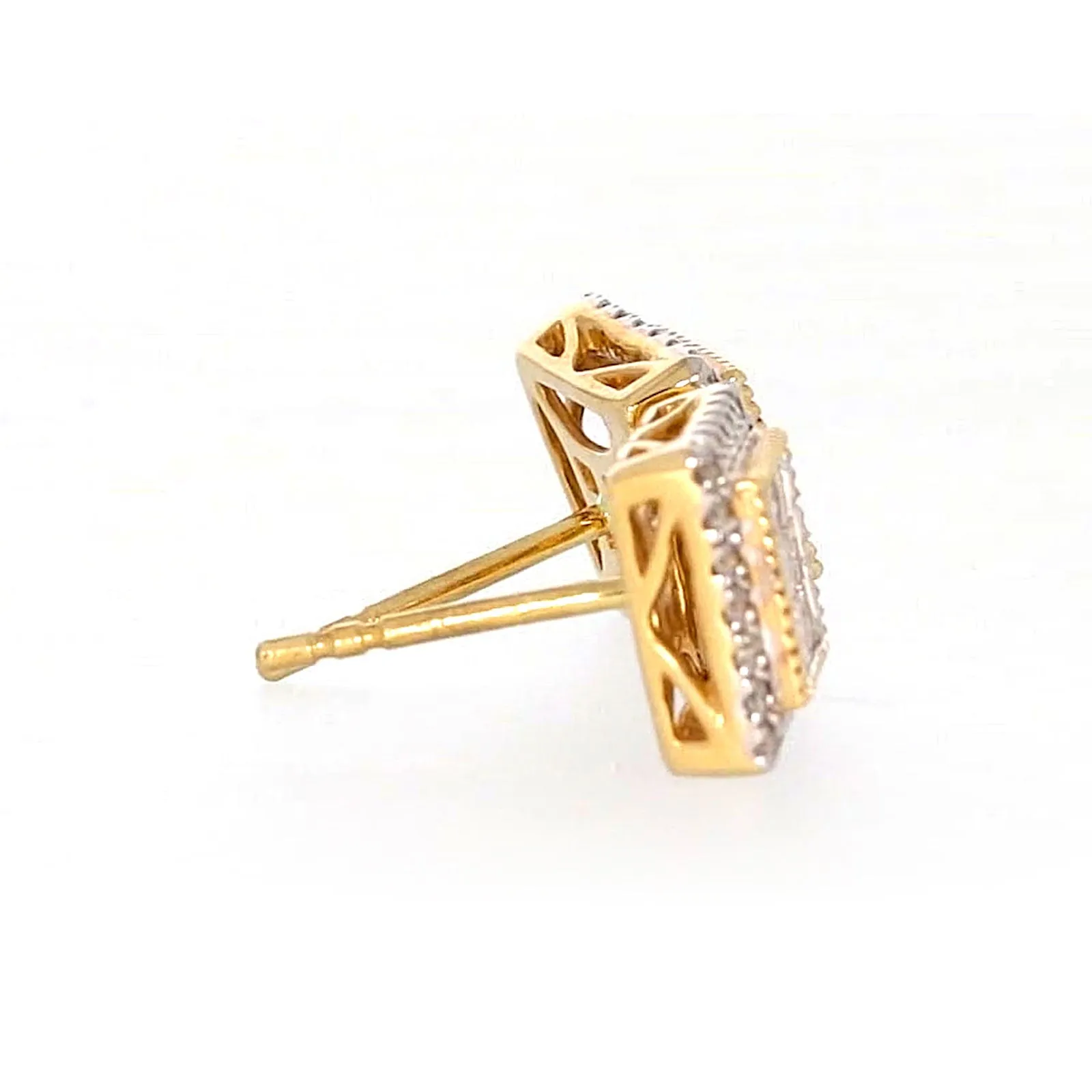 New York 14ct Yellow Gold Round Brilliant & Princess Cut 3/4 CARAT tw of Diamonds Stud Earrings