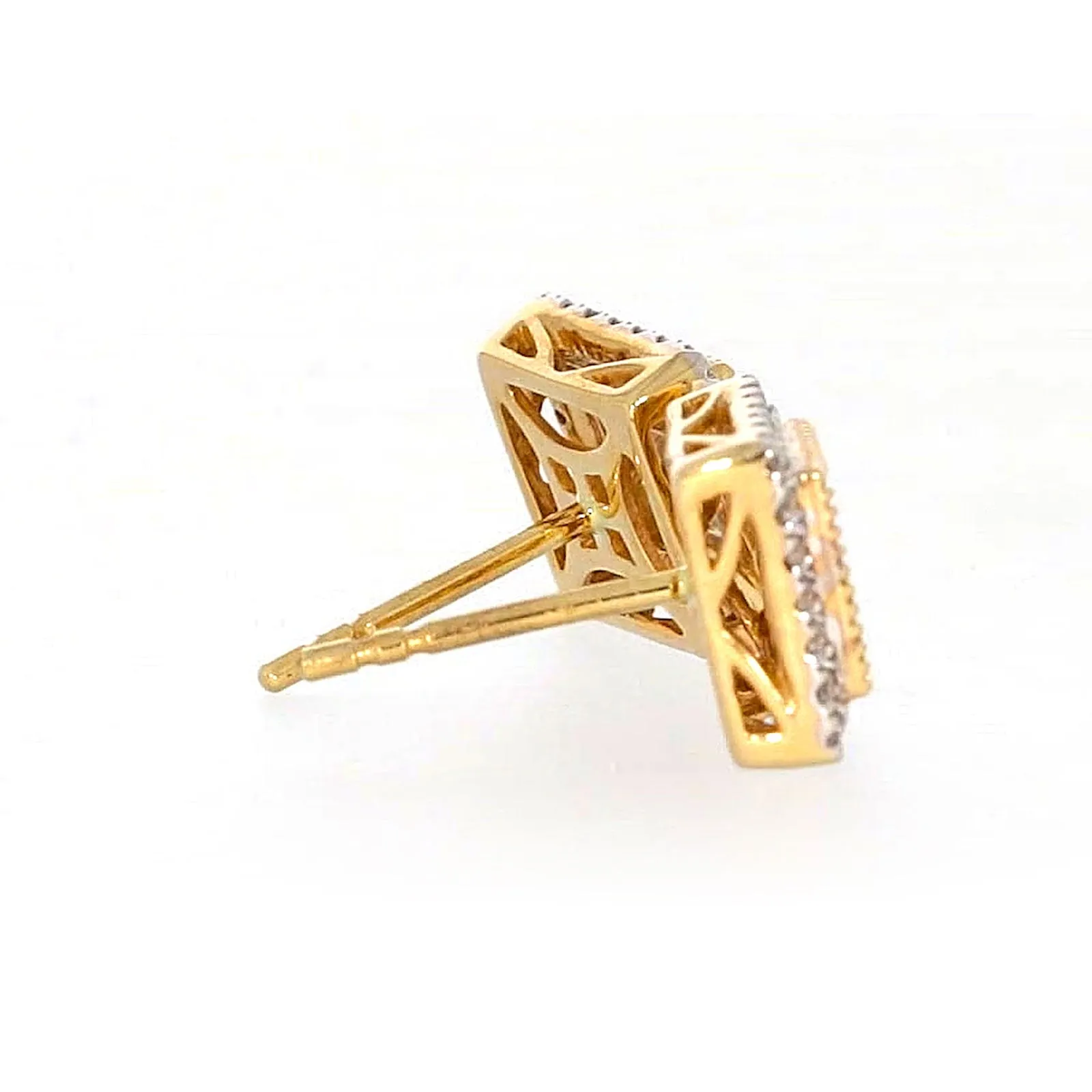 New York 14ct Yellow Gold Round Brilliant & Princess Cut 3/4 CARAT tw of Diamonds Stud Earrings