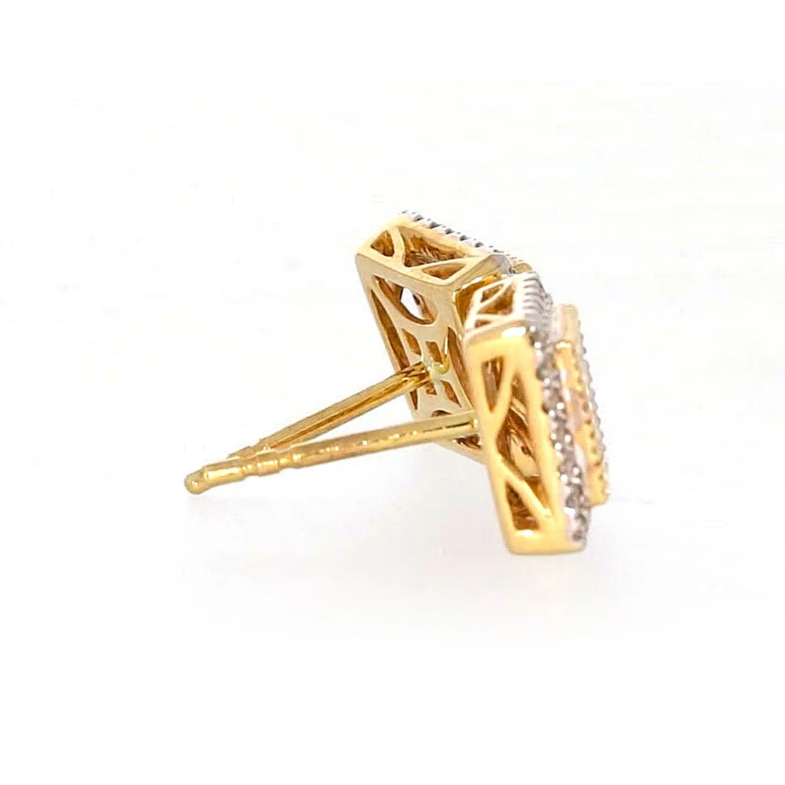 New York 14ct Yellow Gold Round Brilliant & Princess Cut 3/4 CARAT tw of Diamonds Stud Earrings
