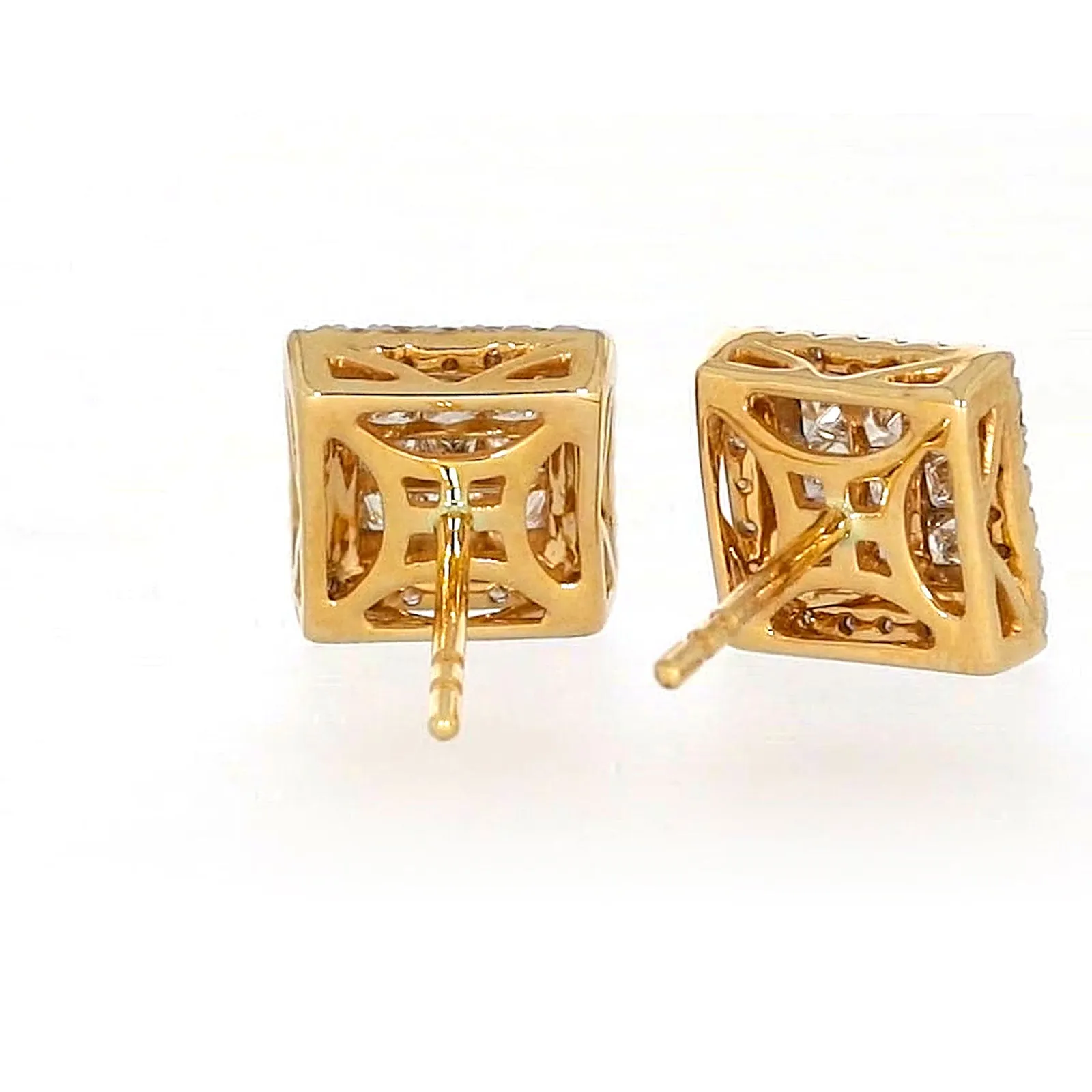New York 14ct Yellow Gold Round Brilliant & Princess Cut 3/4 CARAT tw of Diamonds Stud Earrings