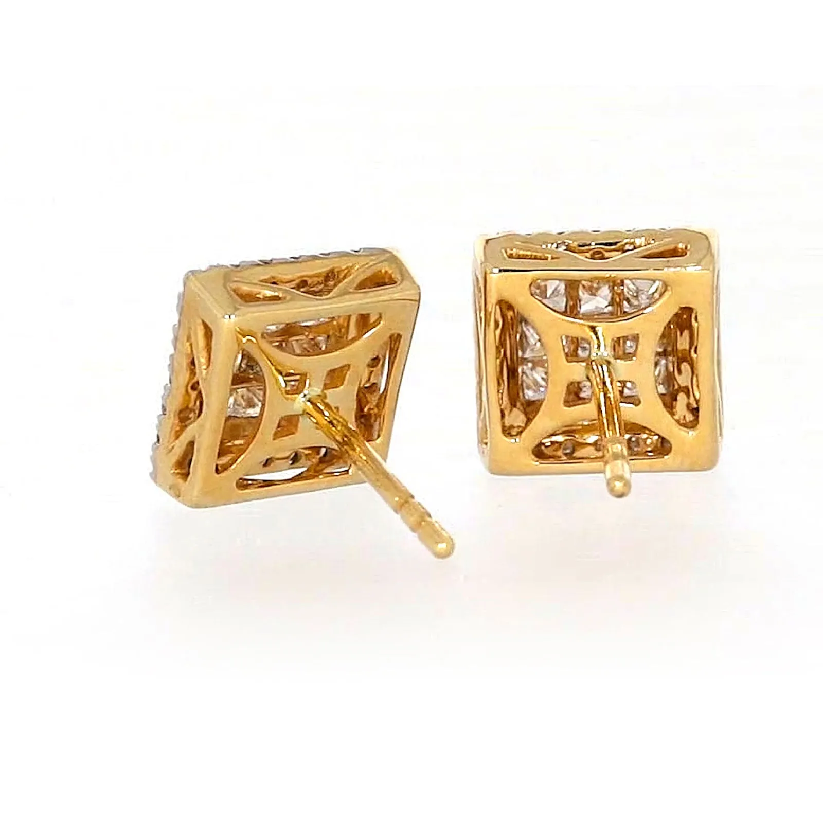 New York 14ct Yellow Gold Round Brilliant & Princess Cut 3/4 CARAT tw of Diamonds Stud Earrings