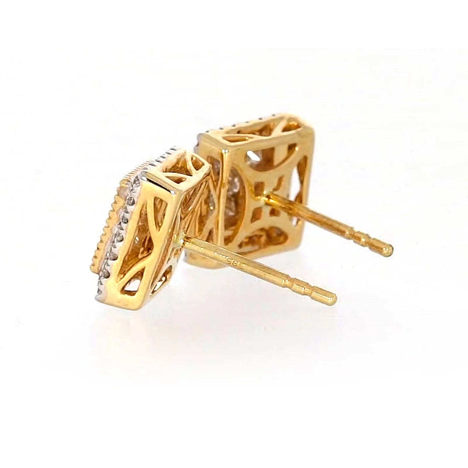 New York 14ct Yellow Gold Round Brilliant & Princess Cut 3/4 CARAT tw of Diamonds Stud Earrings