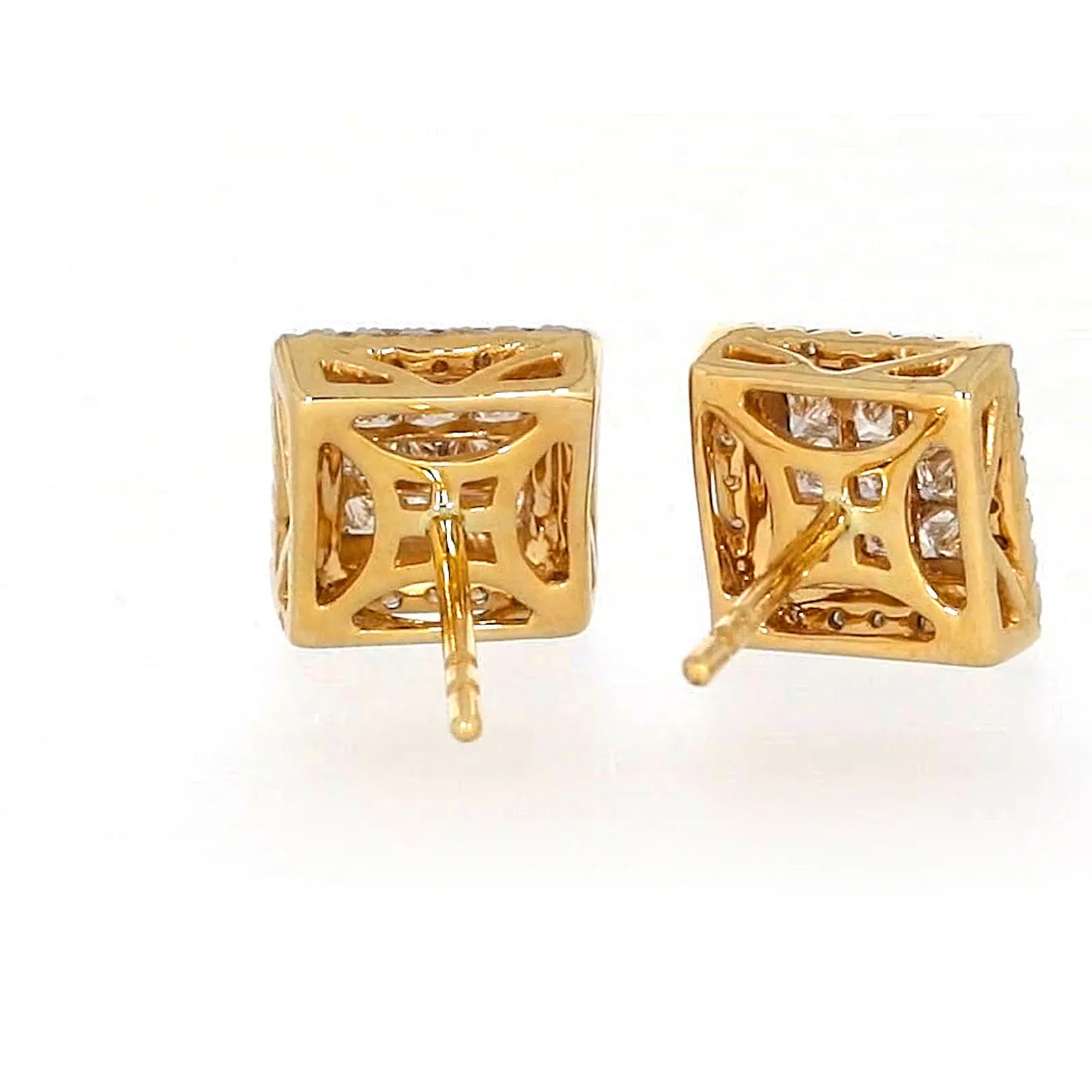 New York 14ct Yellow Gold Round Brilliant & Princess Cut 3/4 CARAT tw of Diamonds Stud Earrings