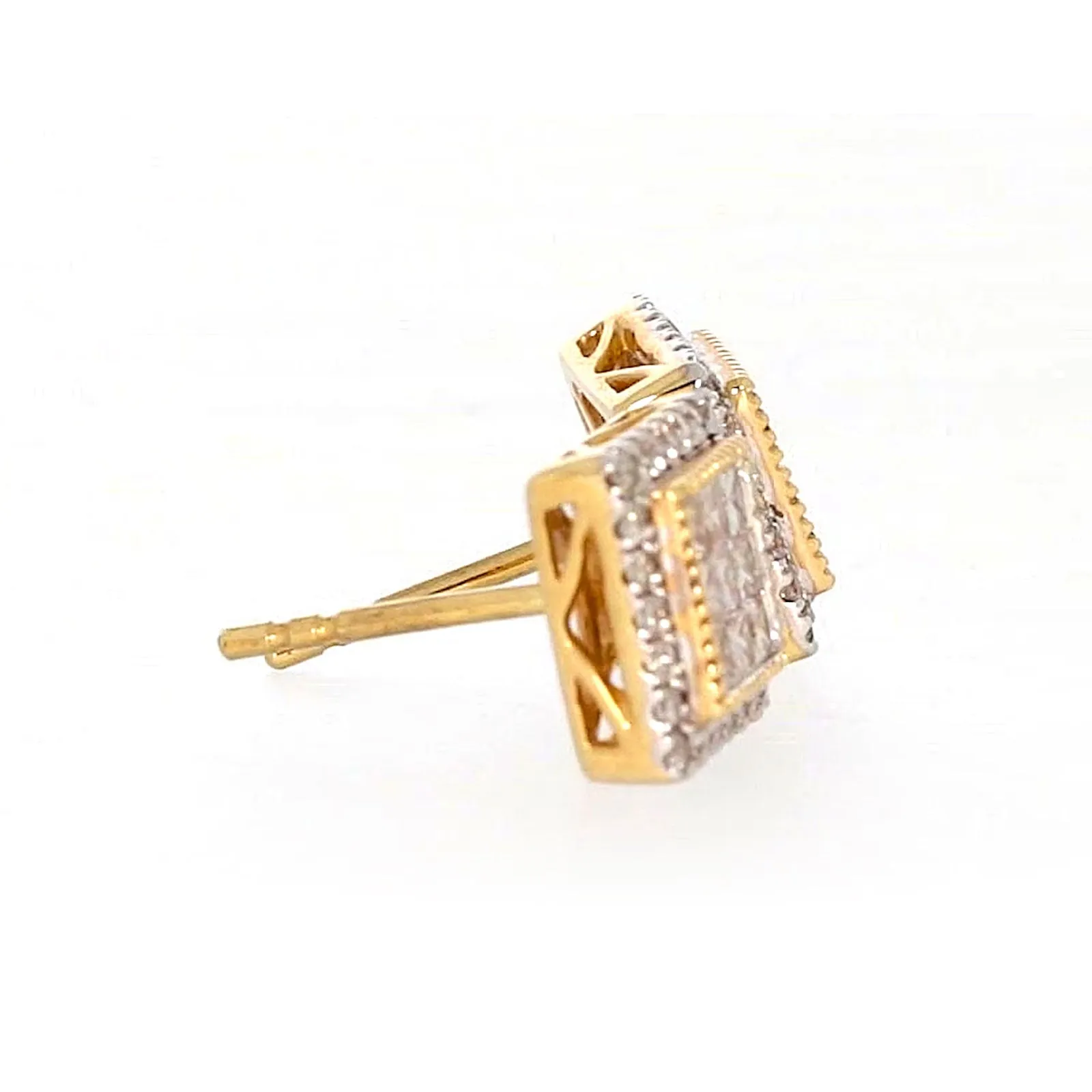 New York 14ct Yellow Gold Round Brilliant & Princess Cut 3/4 CARAT tw of Diamonds Stud Earrings