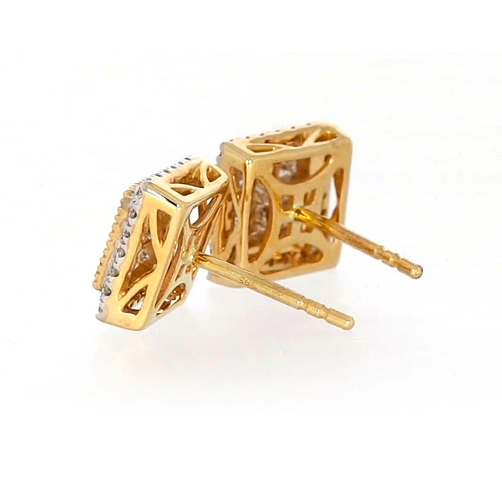 New York 14ct Yellow Gold Round Brilliant & Princess Cut 3/4 CARAT tw of Diamonds Stud Earrings