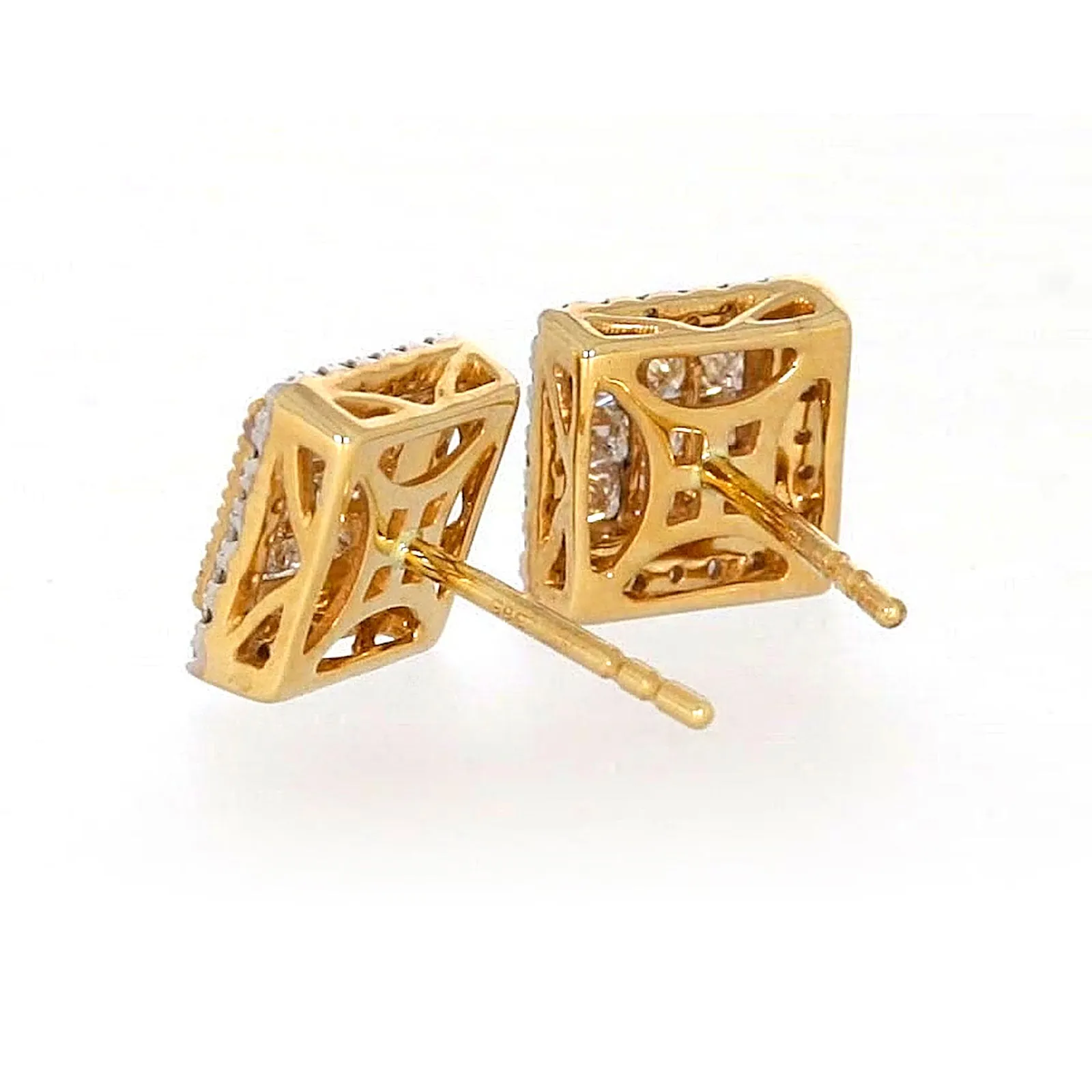 New York 14ct Yellow Gold Round Brilliant & Princess Cut 3/4 CARAT tw of Diamonds Stud Earrings