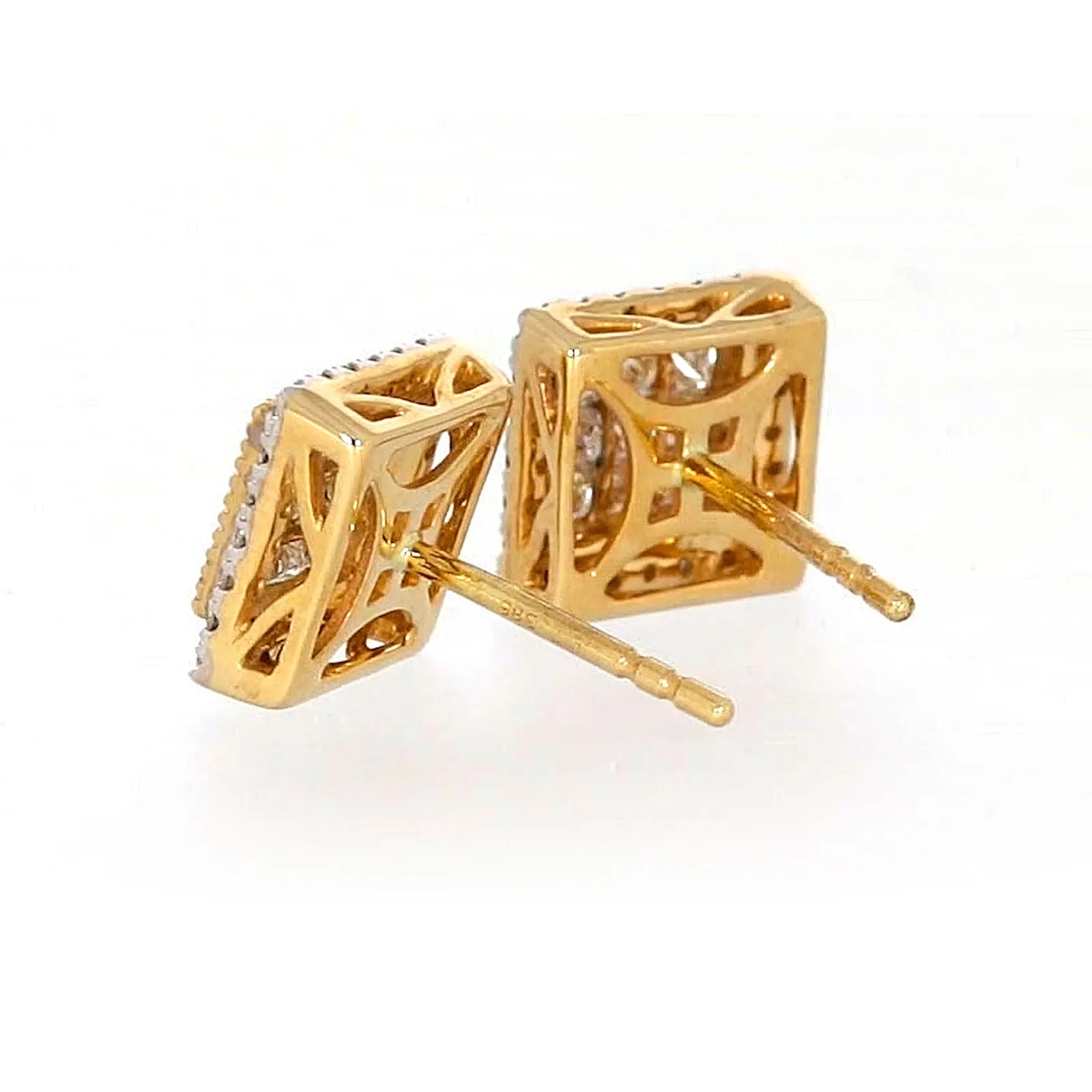 New York 14ct Yellow Gold Round Brilliant & Princess Cut 3/4 CARAT tw of Diamonds Stud Earrings