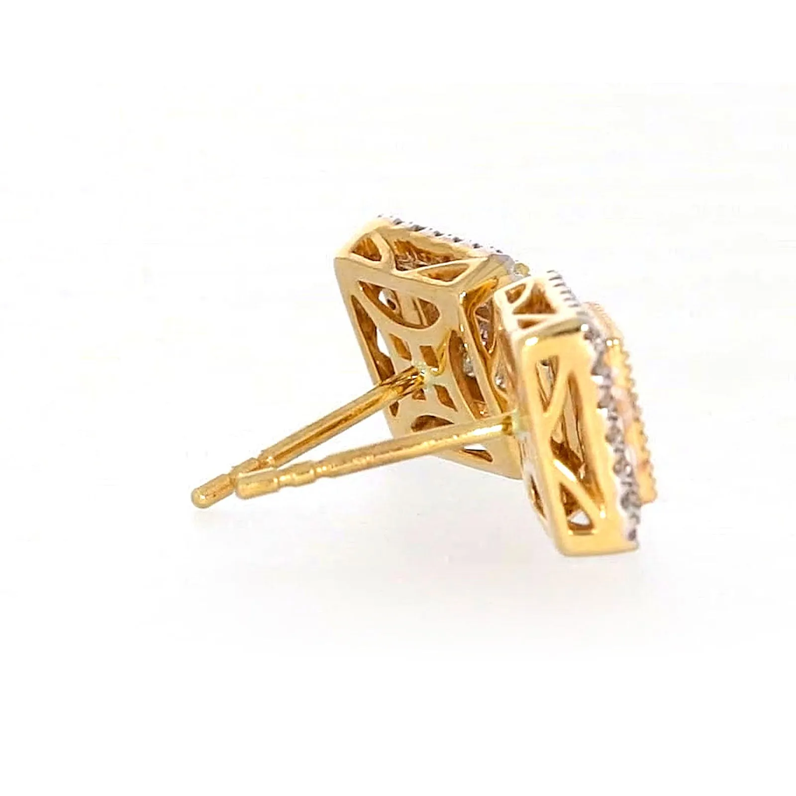 New York 14ct Yellow Gold Round Brilliant & Princess Cut 3/4 CARAT tw of Diamonds Stud Earrings