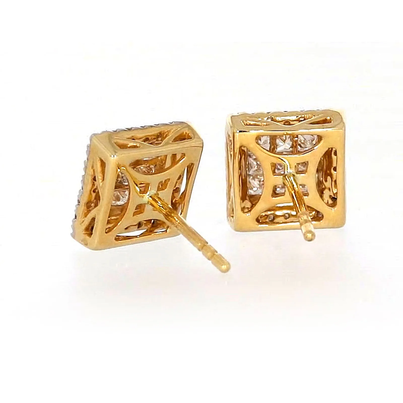 New York 14ct Yellow Gold Round Brilliant & Princess Cut 3/4 CARAT tw of Diamonds Stud Earrings