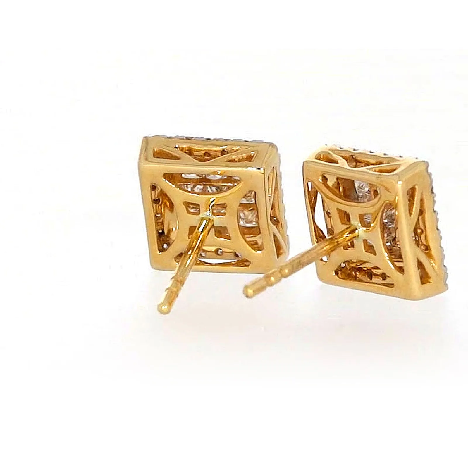 New York 14ct Yellow Gold Round Brilliant & Princess Cut 3/4 CARAT tw of Diamonds Stud Earrings