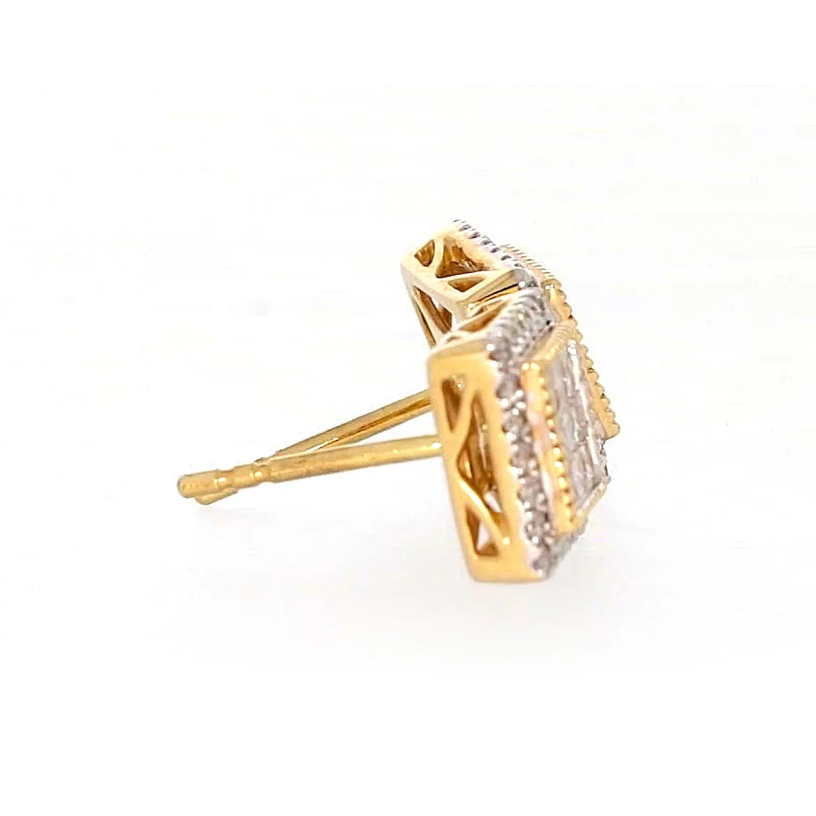 New York 14ct Yellow Gold Round Brilliant & Princess Cut 3/4 CARAT tw of Diamonds Stud Earrings