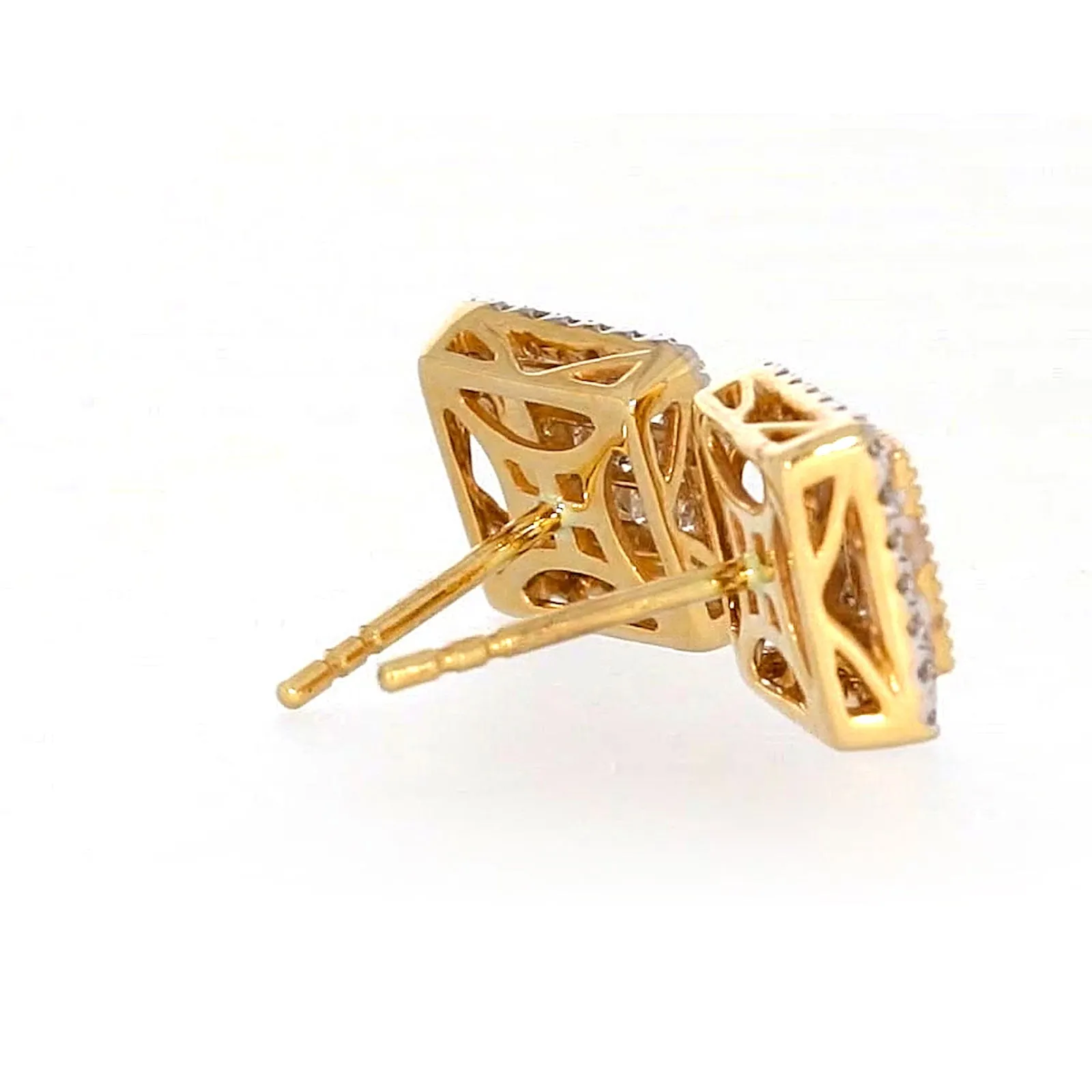 New York 14ct Yellow Gold Round Brilliant & Princess Cut 3/4 CARAT tw of Diamonds Stud Earrings