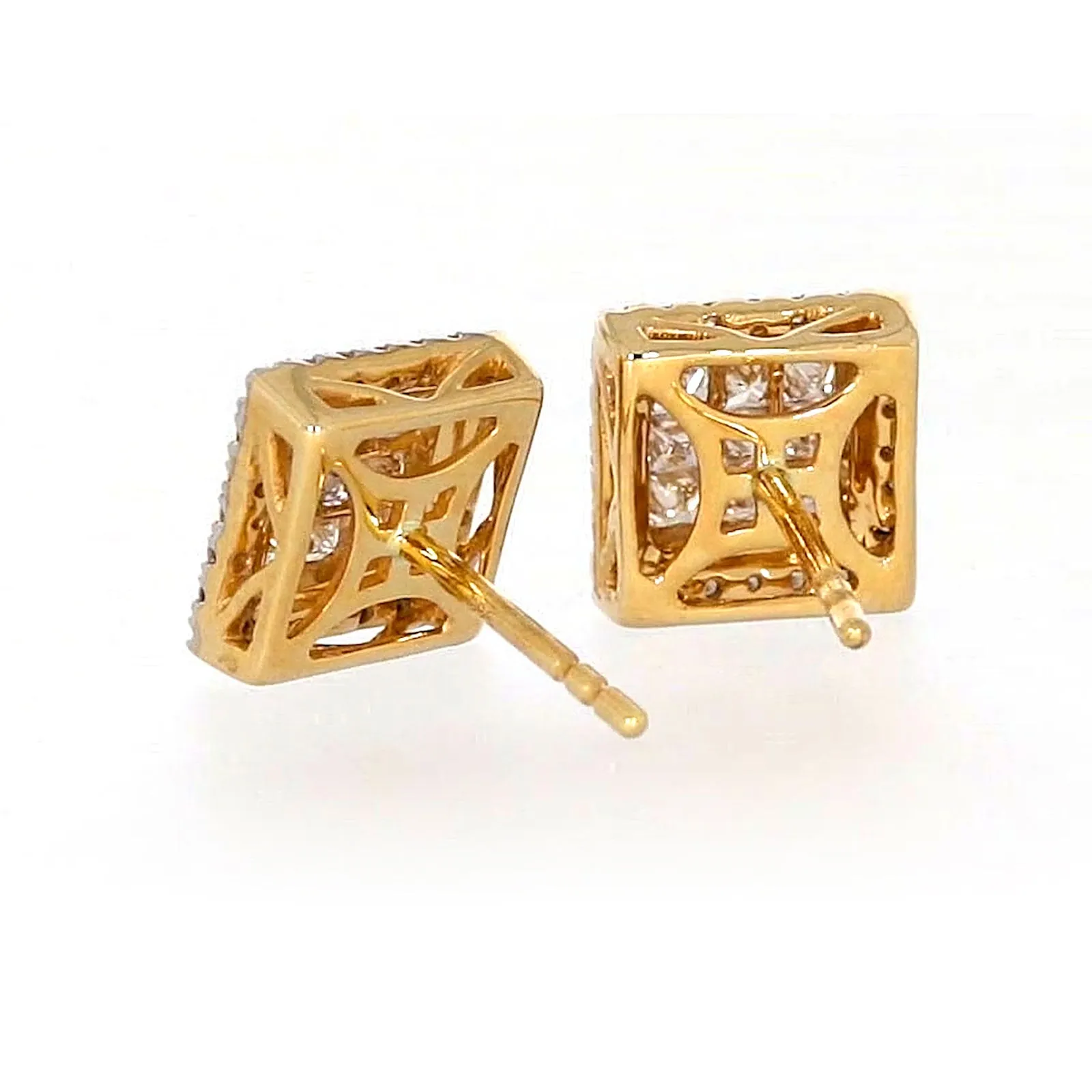New York 14ct Yellow Gold Round Brilliant & Princess Cut 3/4 CARAT tw of Diamonds Stud Earrings