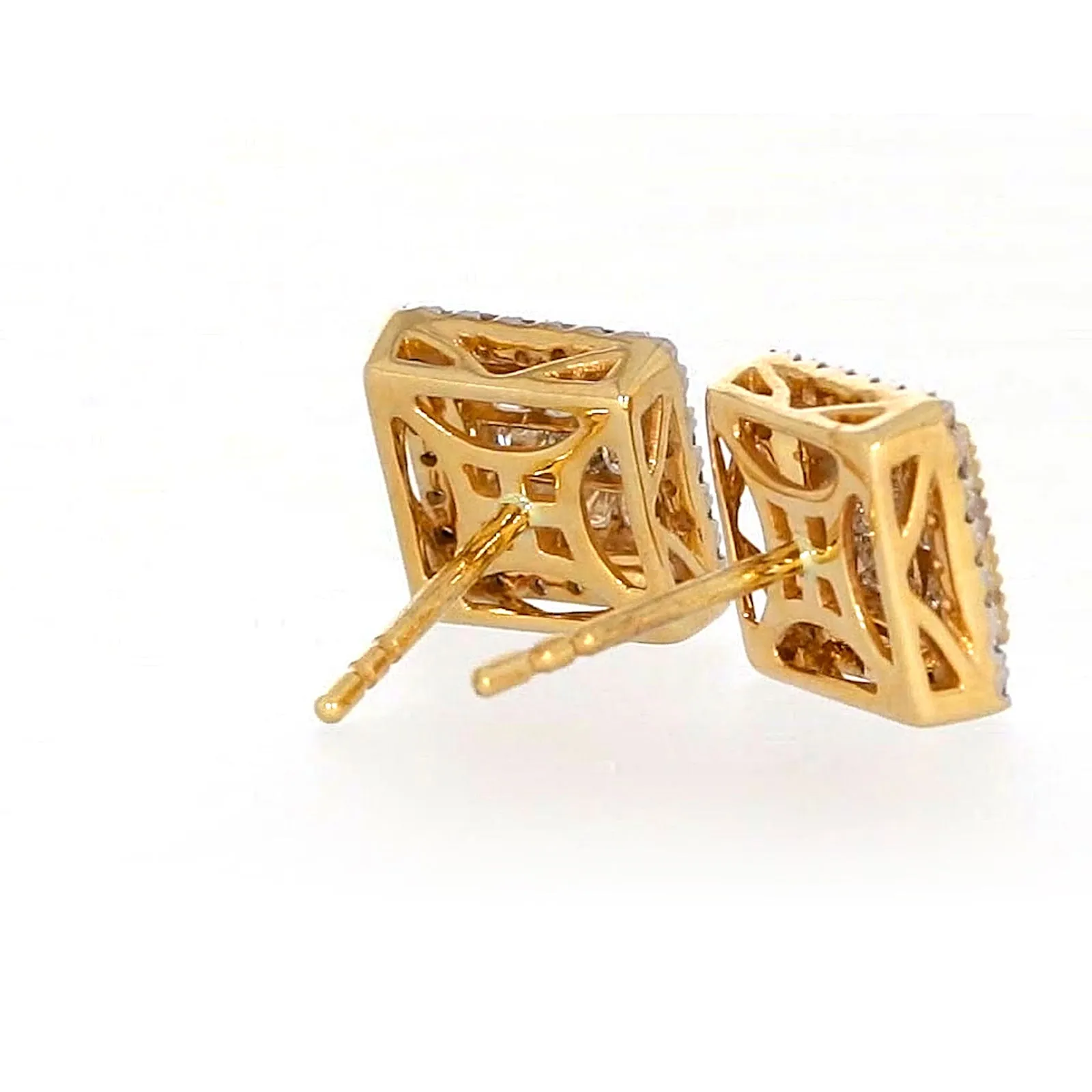 New York 14ct Yellow Gold Round Brilliant & Princess Cut 3/4 CARAT tw of Diamonds Stud Earrings
