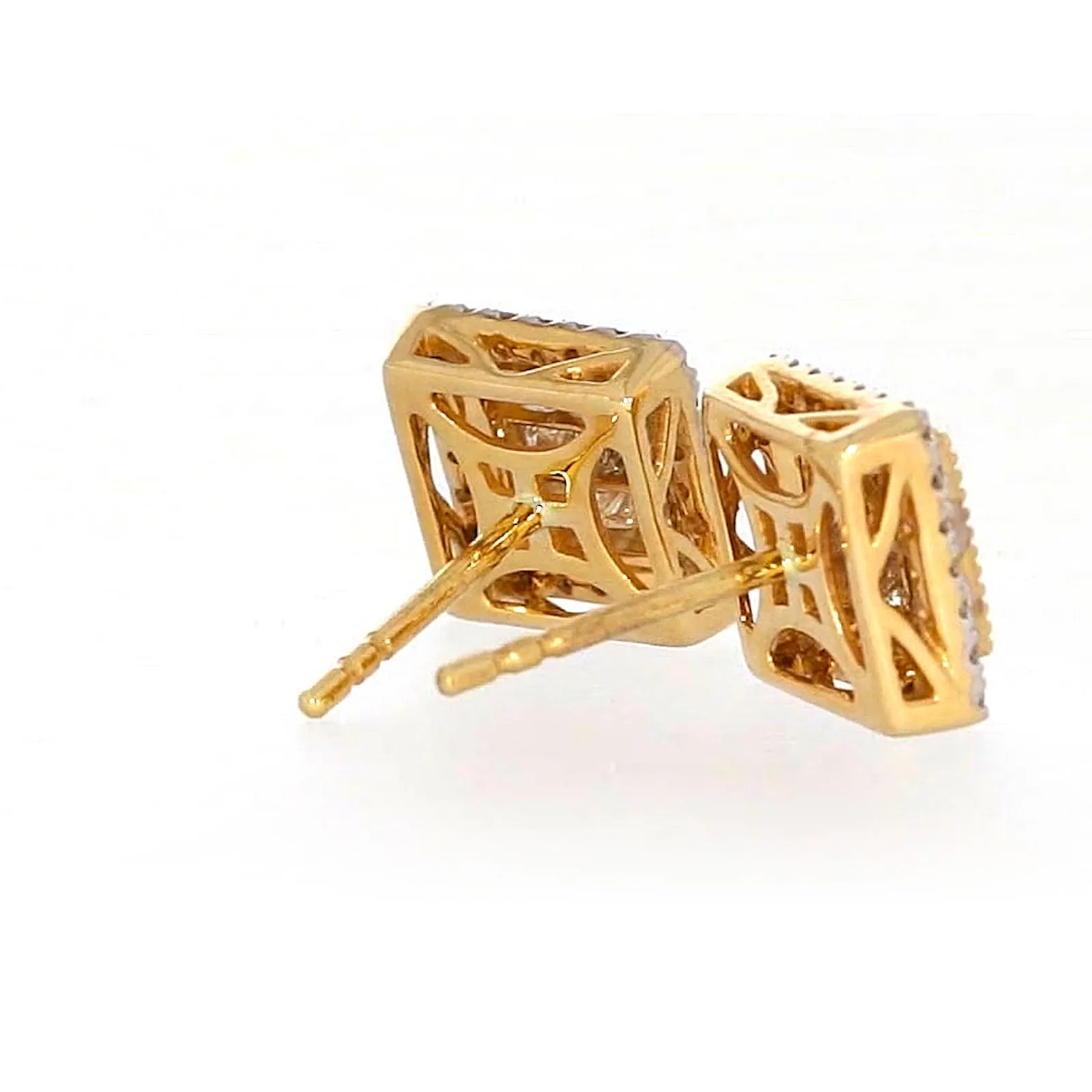 New York 14ct Yellow Gold Round Brilliant & Princess Cut 3/4 CARAT tw of Diamonds Stud Earrings