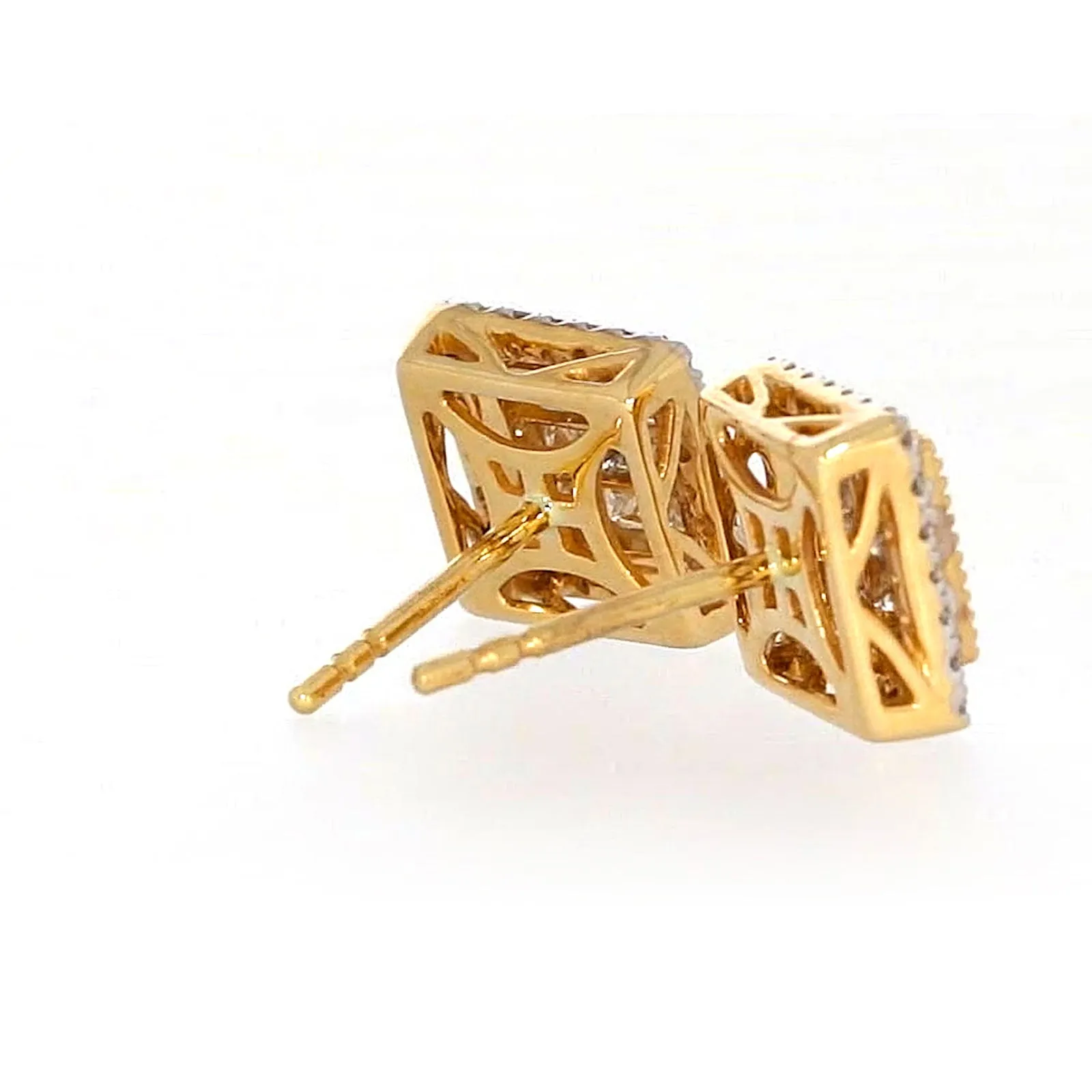 New York 14ct Yellow Gold Round Brilliant & Princess Cut 3/4 CARAT tw of Diamonds Stud Earrings