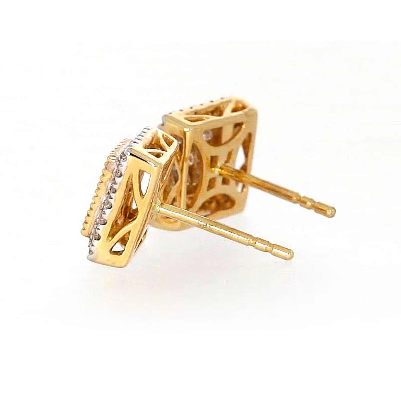 New York 14ct Yellow Gold Round Brilliant & Princess Cut 3/4 CARAT tw of Diamonds Stud Earrings