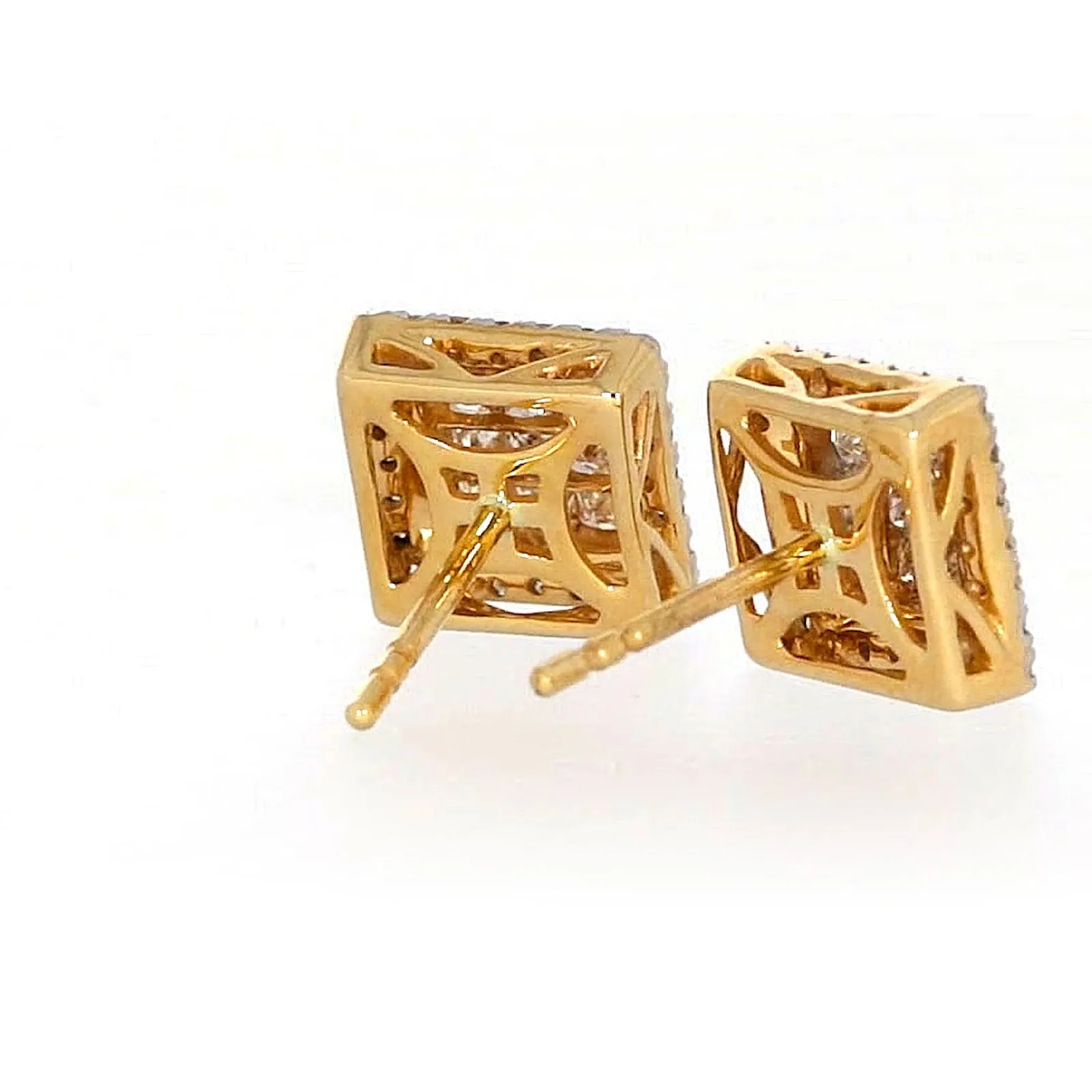 New York 14ct Yellow Gold Round Brilliant & Princess Cut 3/4 CARAT tw of Diamonds Stud Earrings