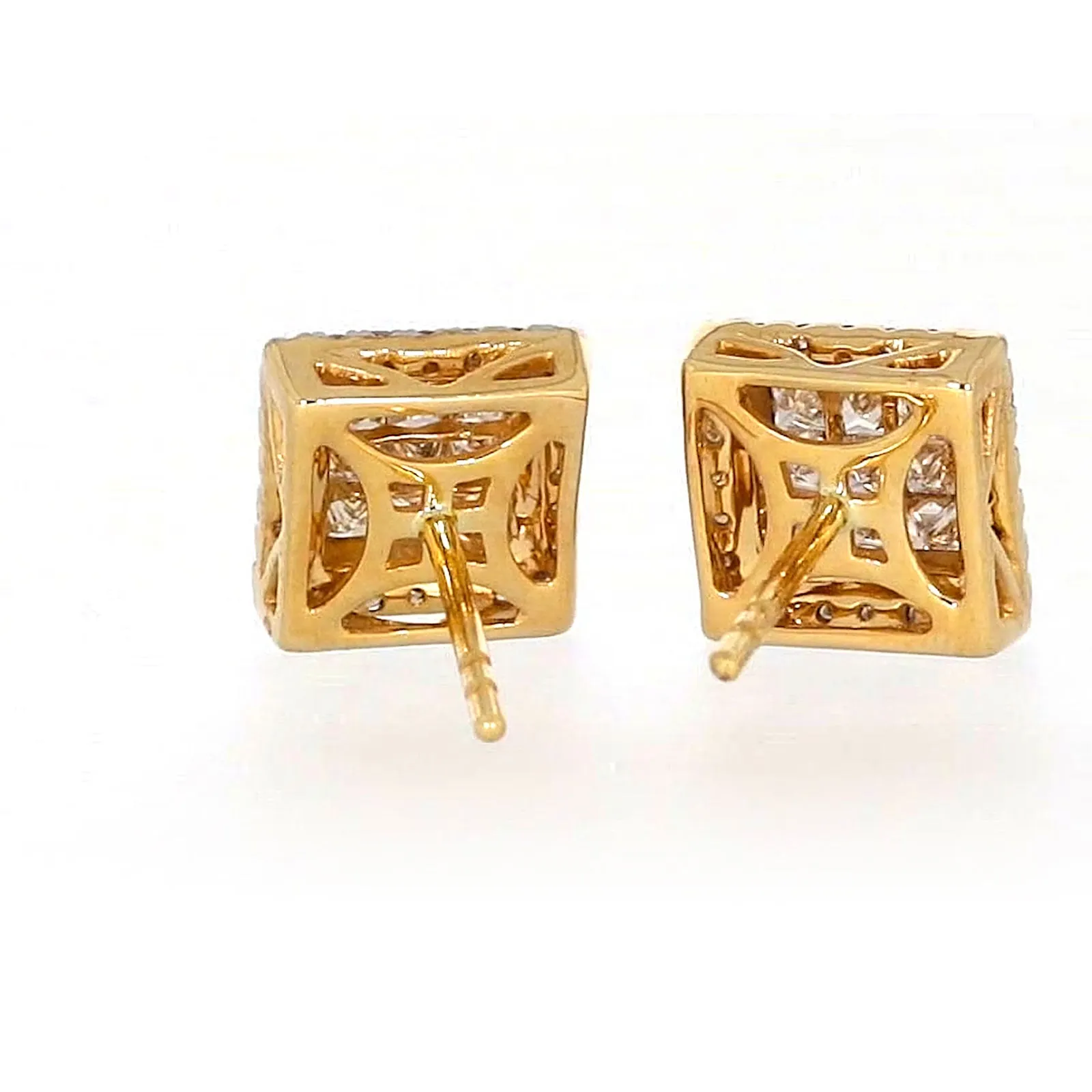 New York 14ct Yellow Gold Round Brilliant & Princess Cut 3/4 CARAT tw of Diamonds Stud Earrings