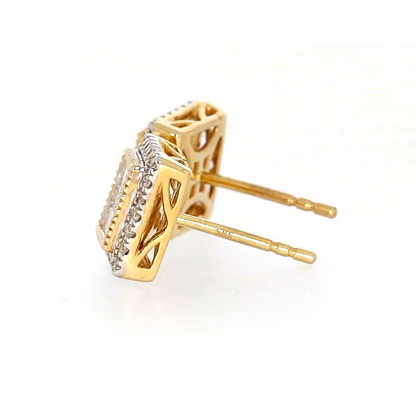 New York 14ct Yellow Gold Round Brilliant & Princess Cut 3/4 CARAT tw of Diamonds Stud Earrings