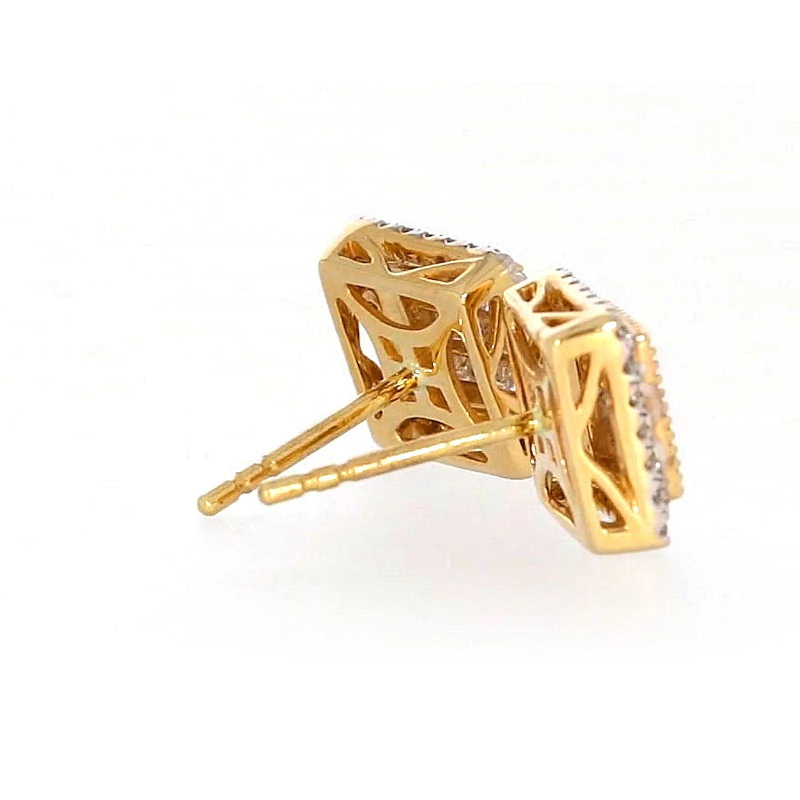 New York 14ct Yellow Gold Round Brilliant & Princess Cut 3/4 CARAT tw of Diamonds Stud Earrings