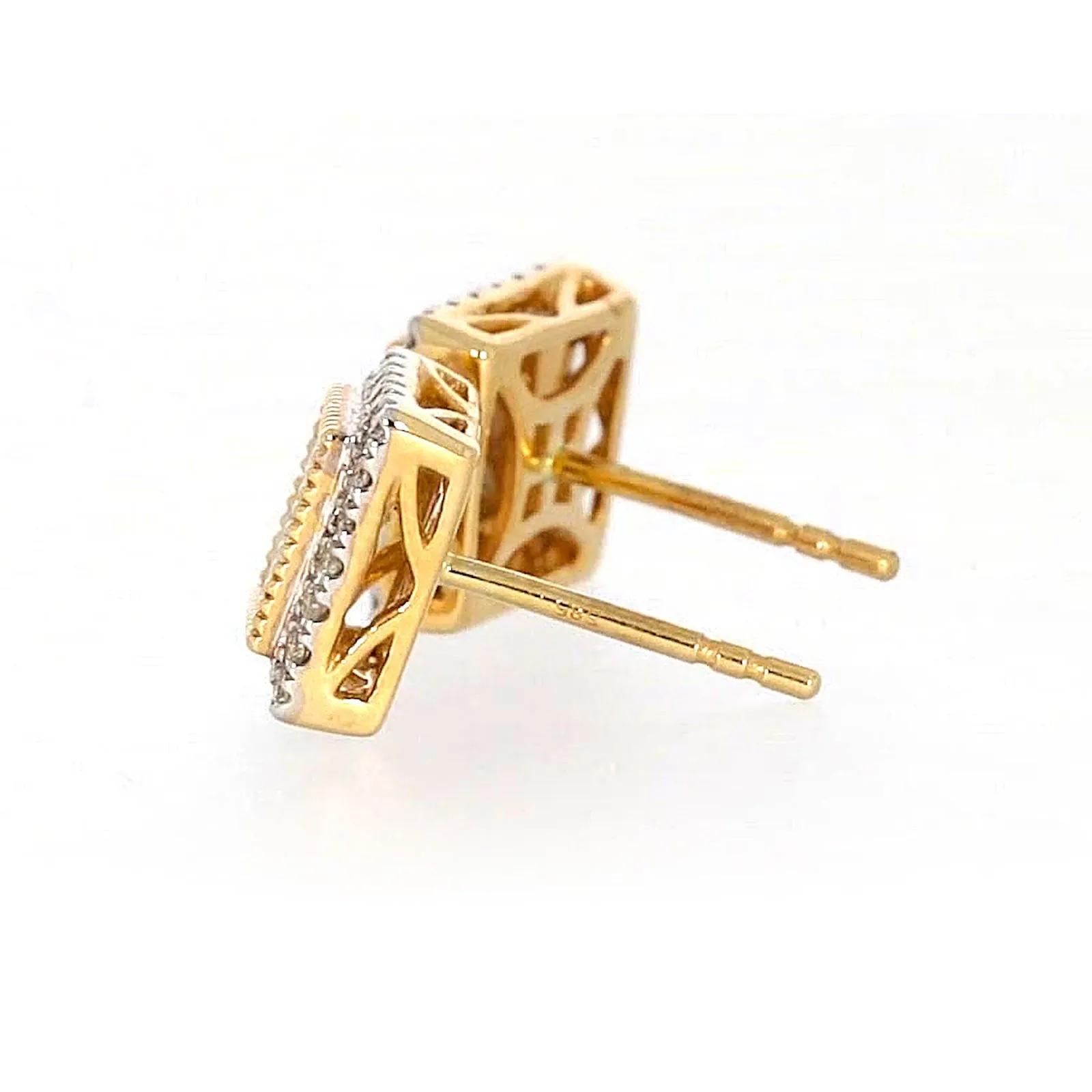 New York 14ct Yellow Gold Round Brilliant & Princess Cut 3/4 CARAT tw of Diamonds Stud Earrings