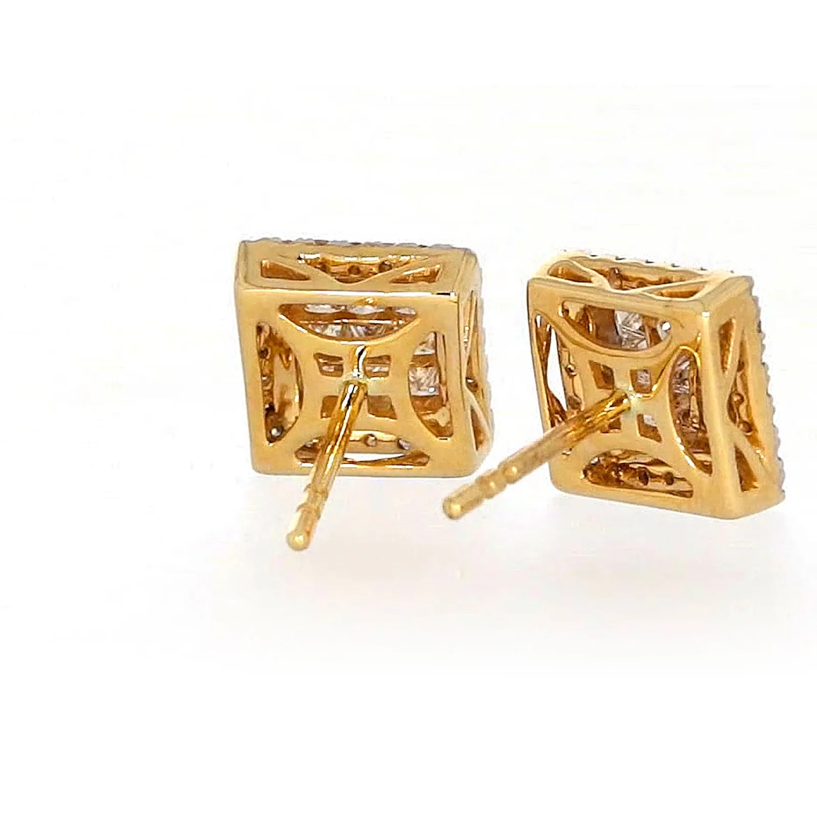 New York 14ct Yellow Gold Round Brilliant & Princess Cut 3/4 CARAT tw of Diamonds Stud Earrings