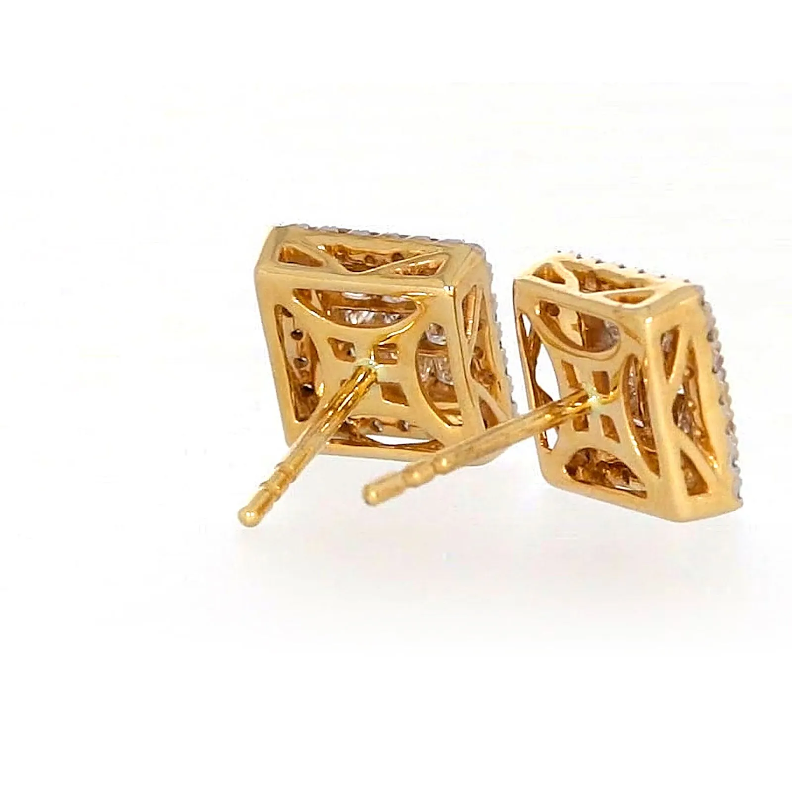 New York 14ct Yellow Gold Round Brilliant & Princess Cut 3/4 CARAT tw of Diamonds Stud Earrings