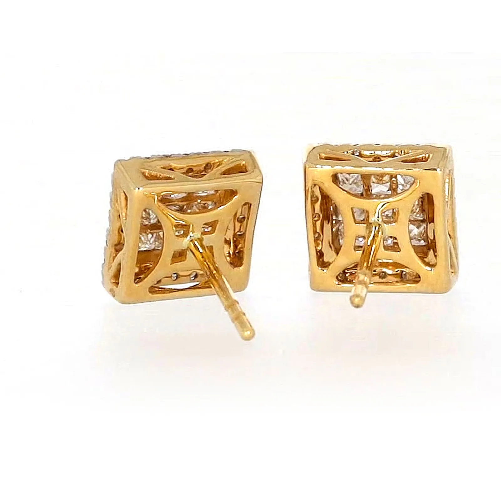 New York 14ct Yellow Gold Round Brilliant & Princess Cut 3/4 CARAT tw of Diamonds Stud Earrings
