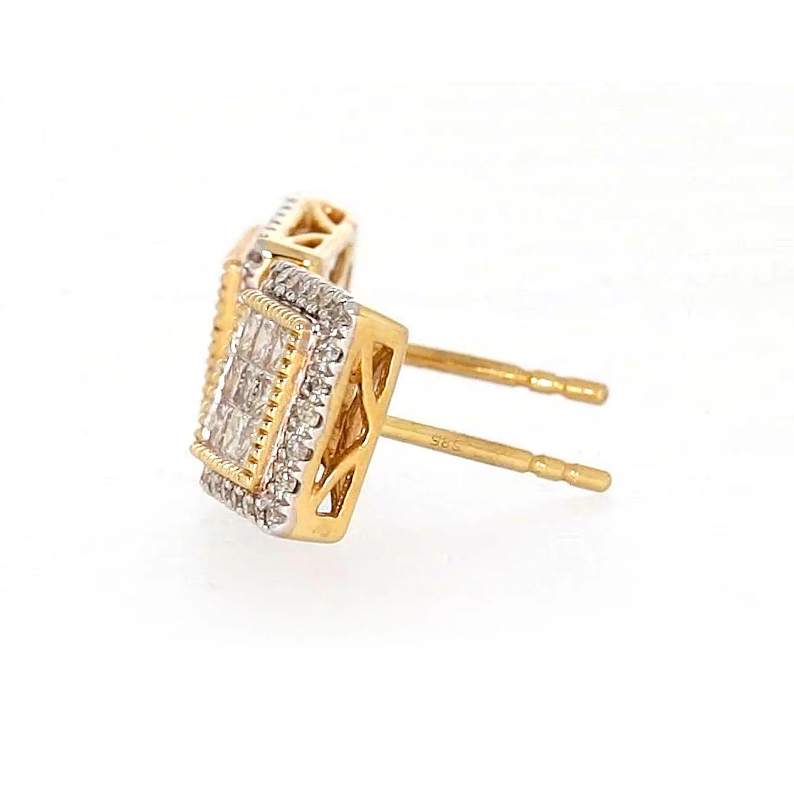 New York 14ct Yellow Gold Round Brilliant & Princess Cut 3/4 CARAT tw of Diamonds Stud Earrings