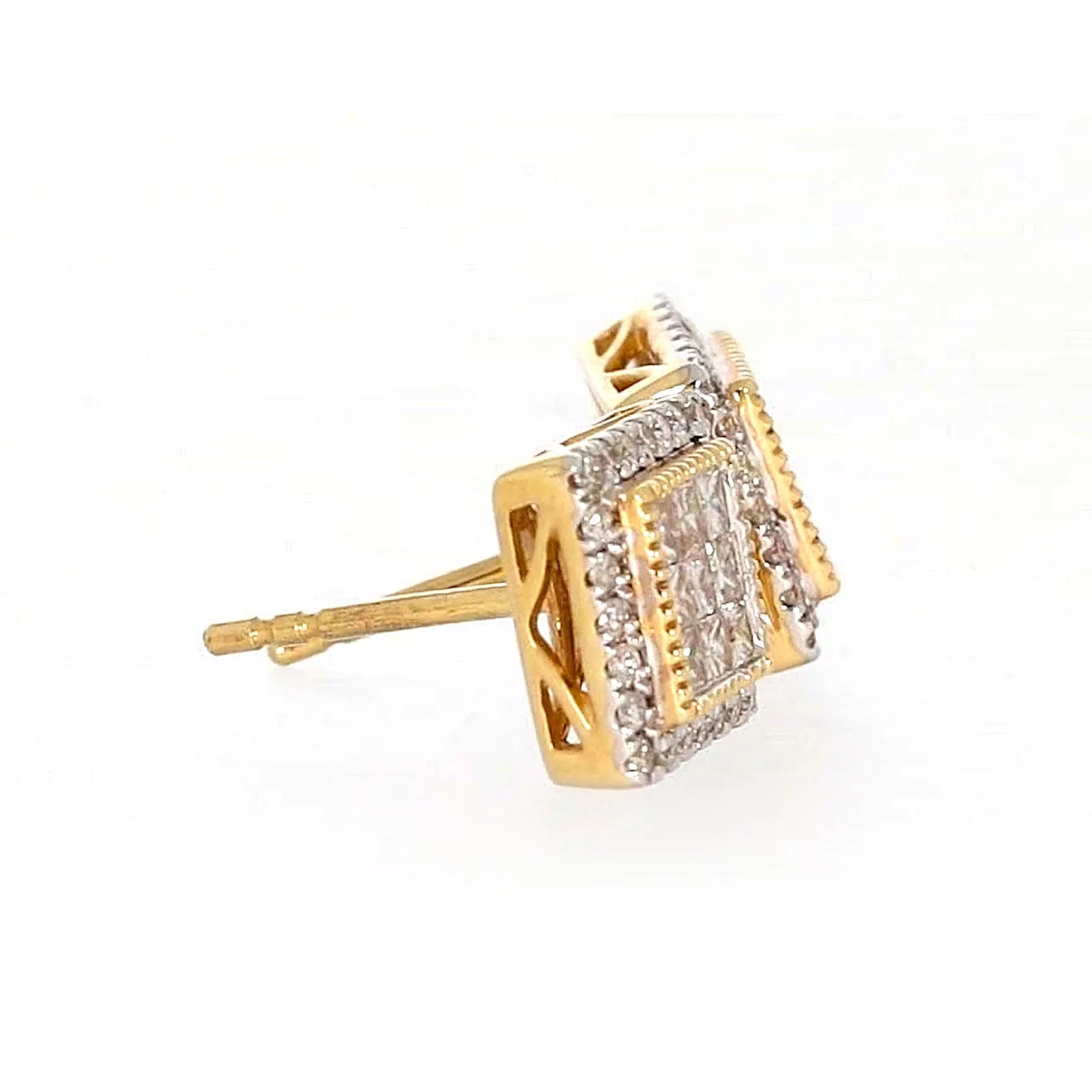 New York 14ct Yellow Gold Round Brilliant & Princess Cut 3/4 CARAT tw of Diamonds Stud Earrings