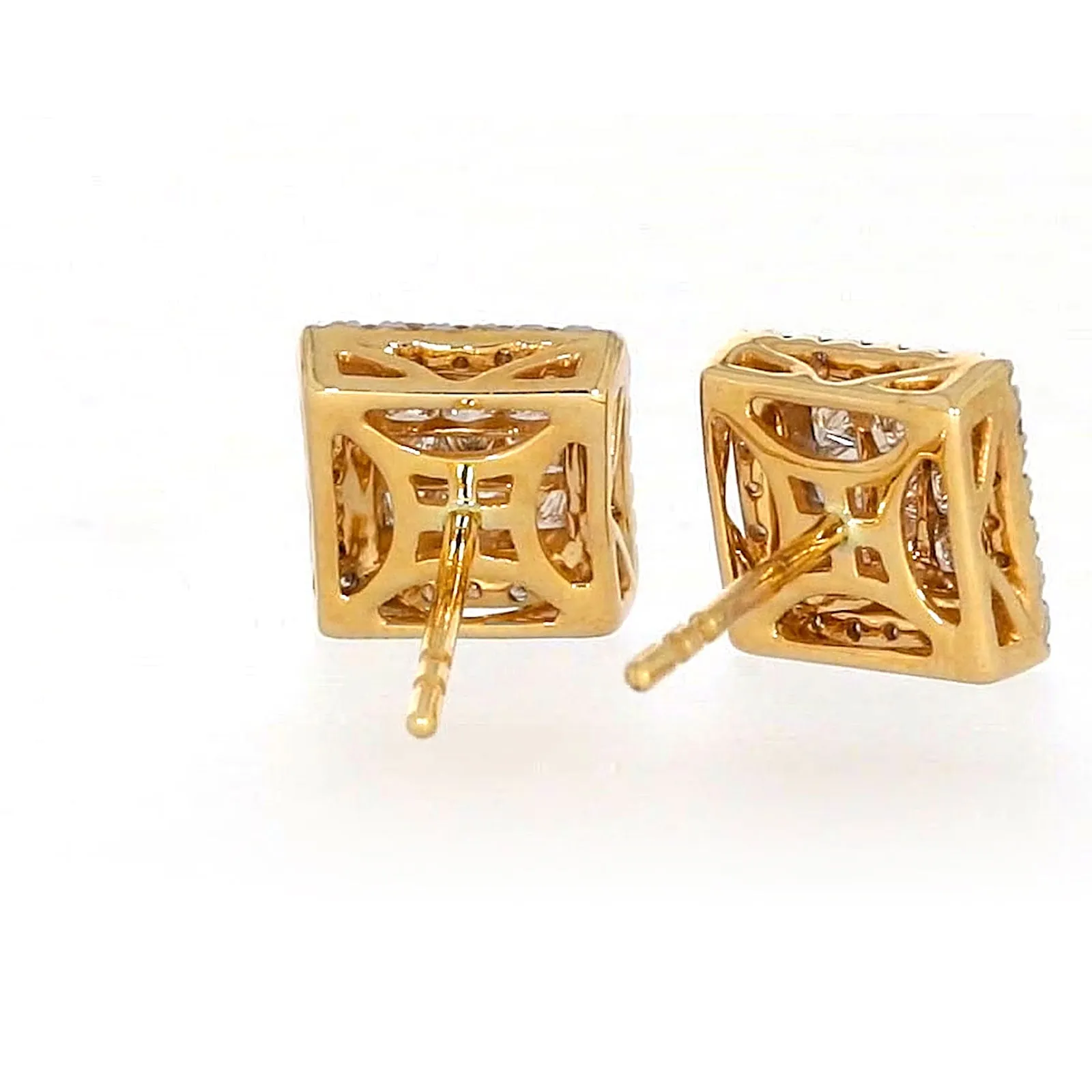 New York 14ct Yellow Gold Round Brilliant & Princess Cut 3/4 CARAT tw of Diamonds Stud Earrings