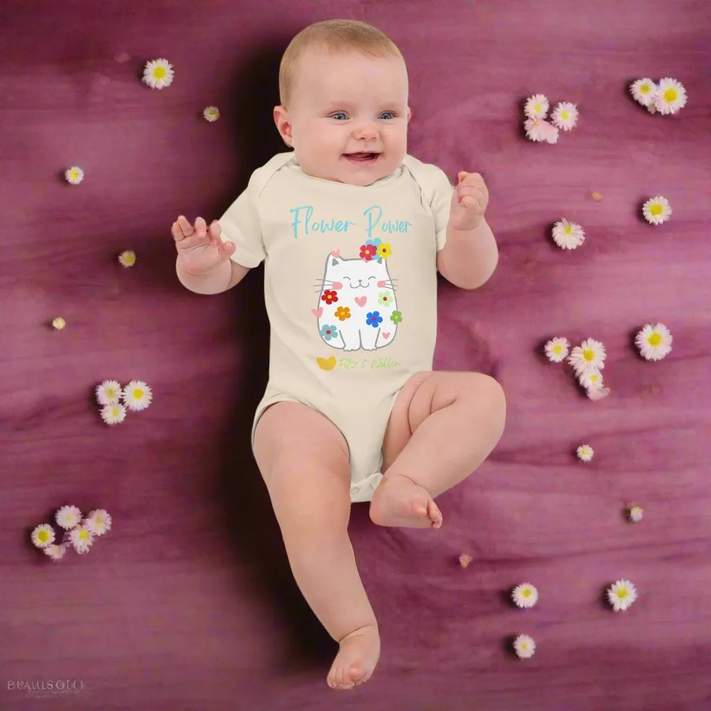 Organic cotton baby bodysuit, Flower Power