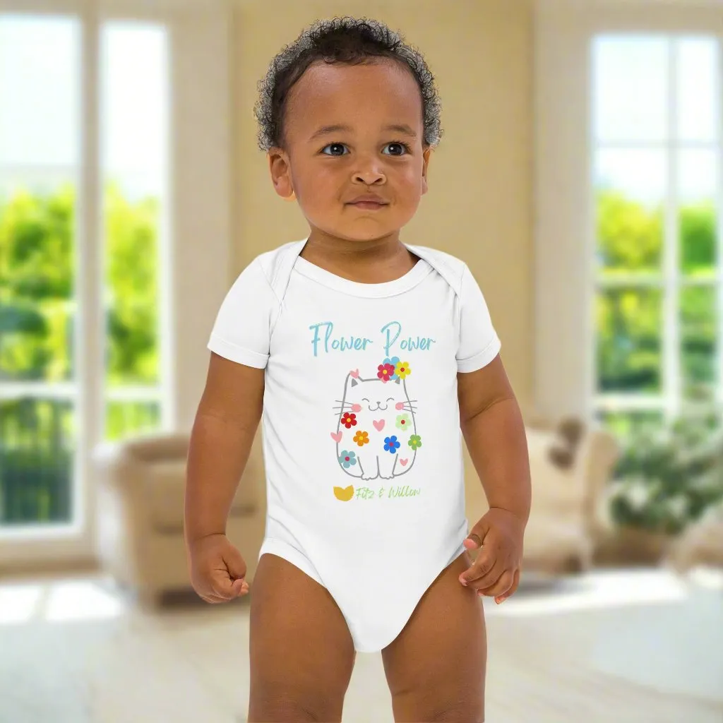 Organic cotton baby bodysuit, Flower Power