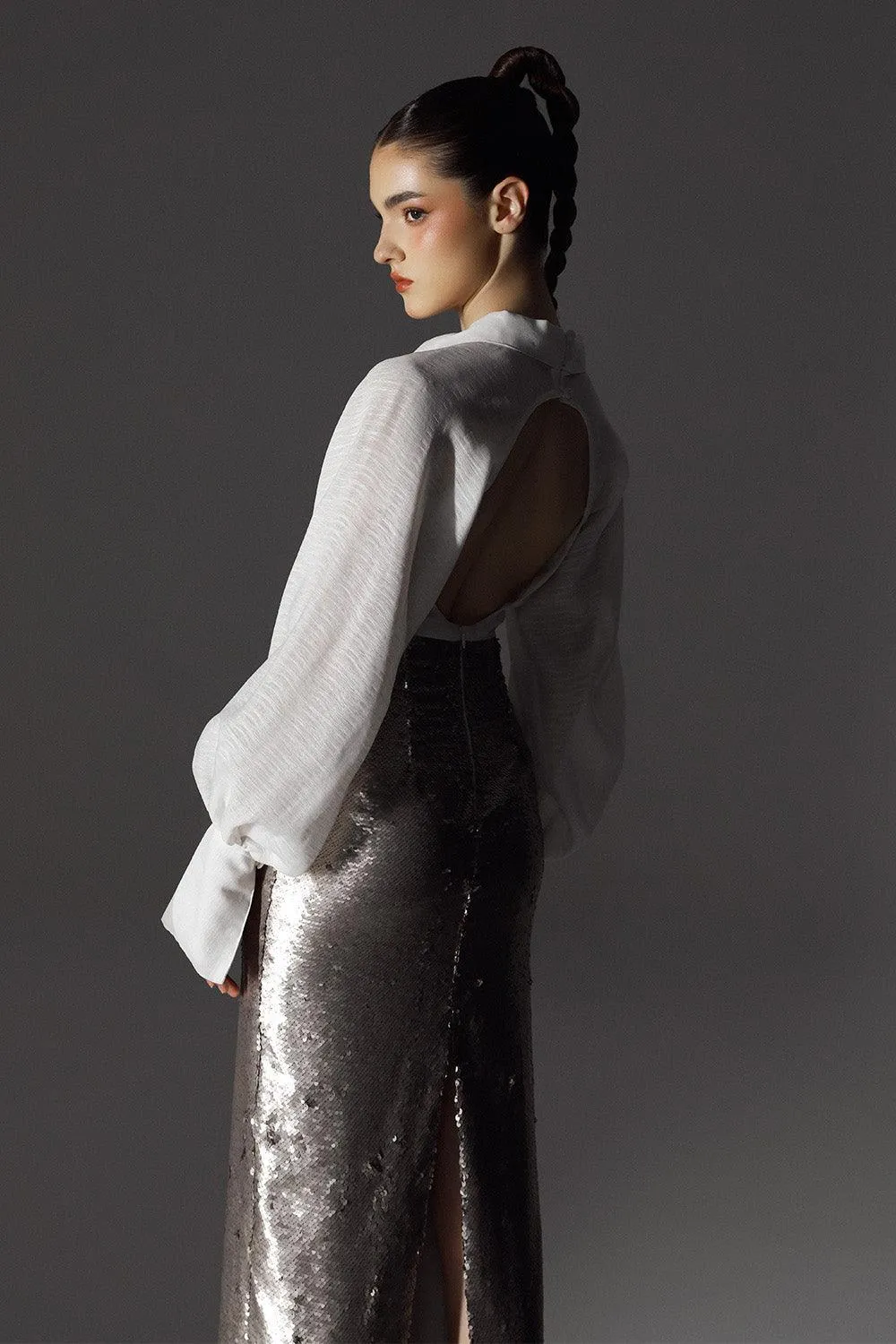 Pandora Sheath Cuff Sleeved Sequin Ankle Length Dress