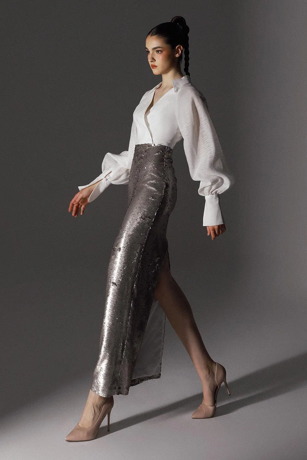 Pandora Sheath Cuff Sleeved Sequin Ankle Length Dress