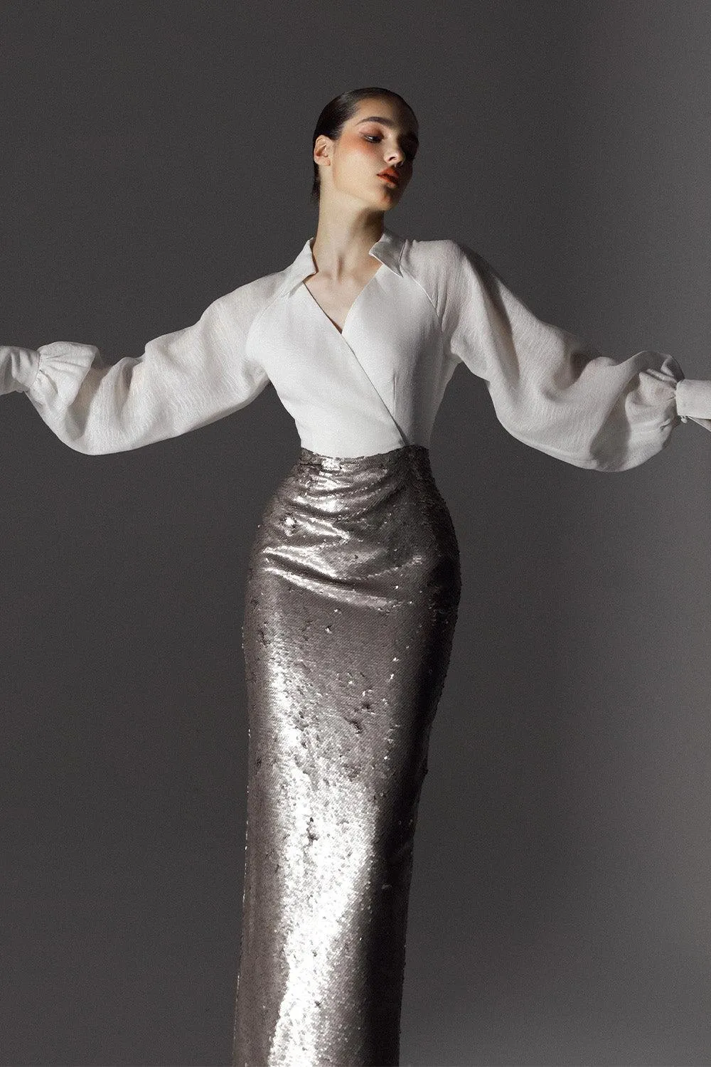 Pandora Sheath Cuff Sleeved Sequin Ankle Length Dress